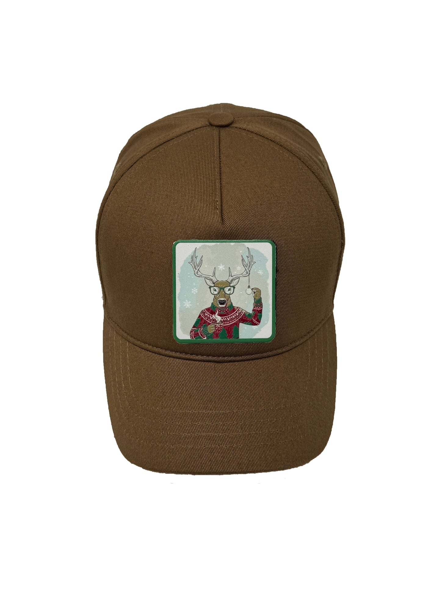 Christmas Reindeer | Embossed Removable Christmas Patch 5 Panel Baseball Hat – %100 Cotton, Adjustable Strapback, Curved Bill , One Size Fits Most