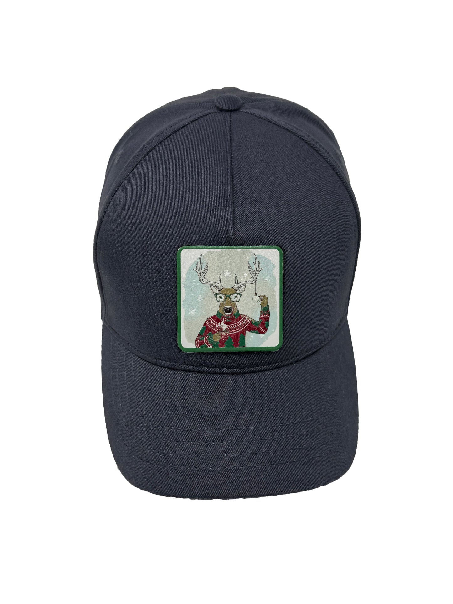 Christmas Reindeer | Embossed Removable Christmas Patch 5 Panel Baseball Hat – %100 Cotton, Adjustable Strapback, Curved Bill , One Size Fits Most