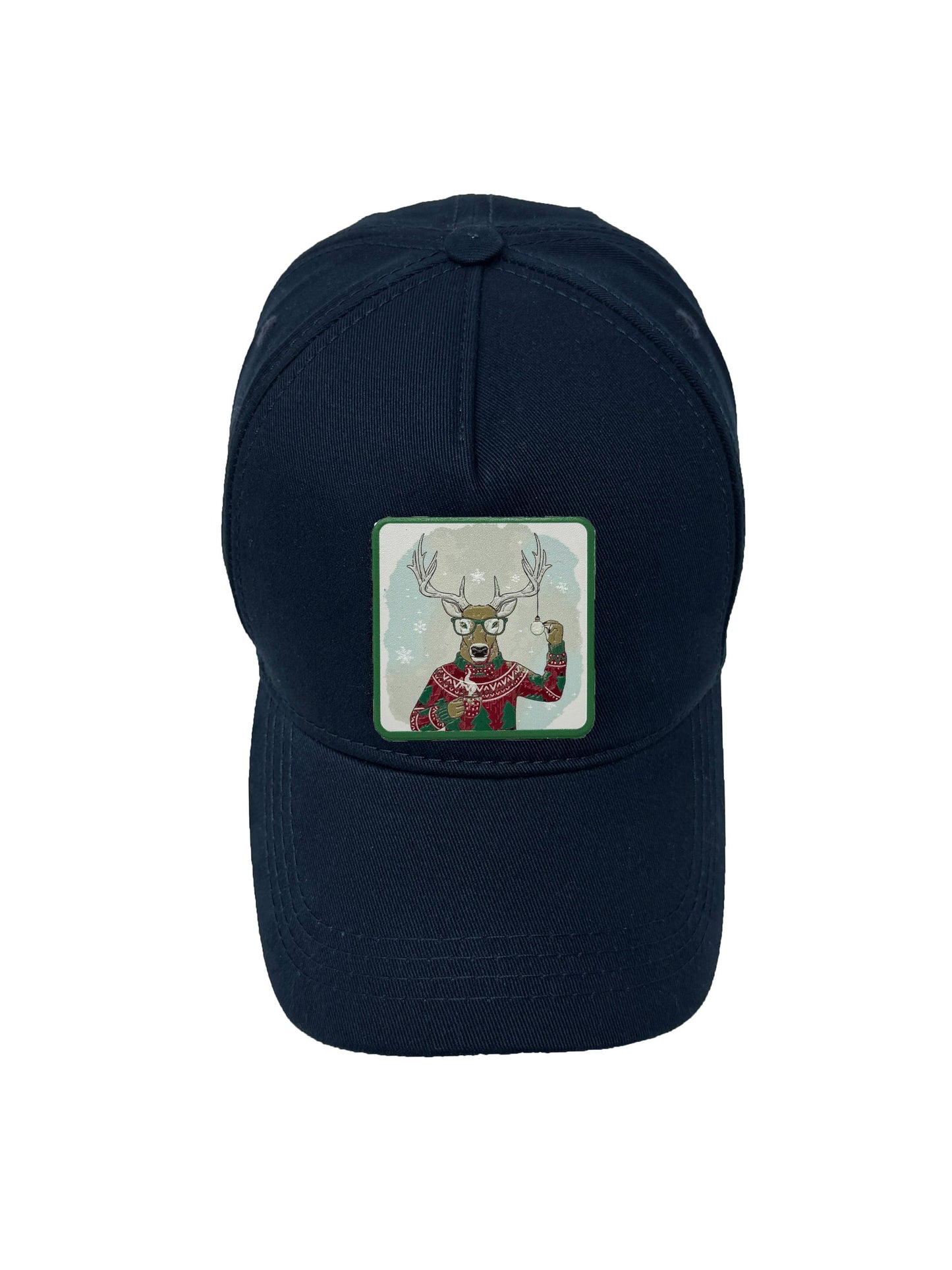 Christmas Reindeer | Embossed Removable Christmas Patch 5 Panel Baseball Hat – %100 Cotton, Adjustable Strapback, Curved Bill , One Size Fits Most