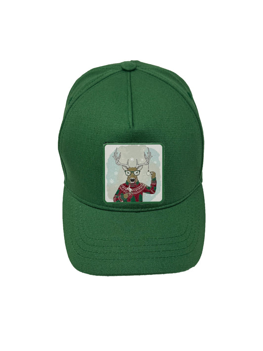 Christmas Reindeer | Embossed Removable Christmas Patch 5 Panel Baseball Hat – %100 Cotton, Adjustable Strapback, Curved Bill , One Size Fits Most