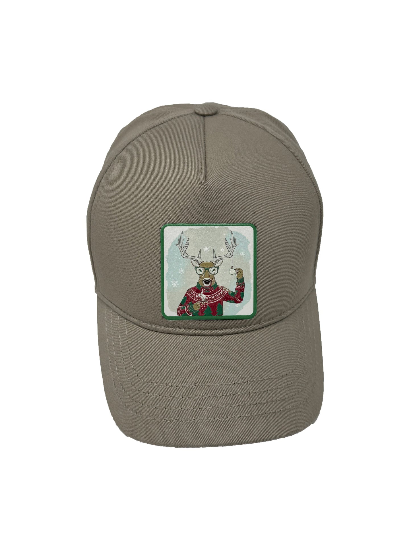 Christmas Reindeer | Embossed Removable Christmas Patch 5 Panel Baseball Hat – %100 Cotton, Adjustable Strapback, Curved Bill , One Size Fits Most