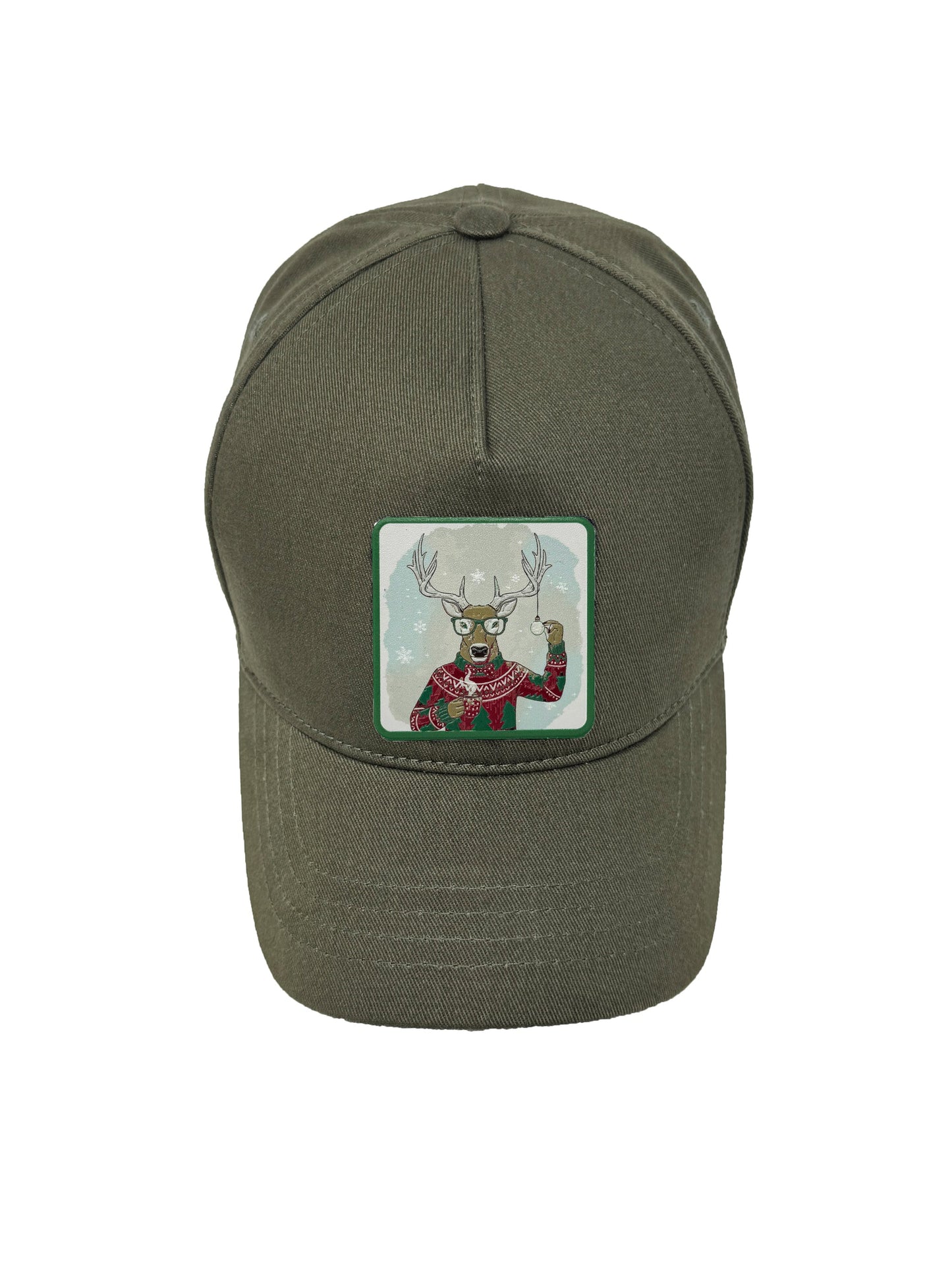 Christmas Reindeer | Embossed Removable Christmas Patch 5 Panel Baseball Hat – %100 Cotton, Adjustable Strapback, Curved Bill , One Size Fits Most