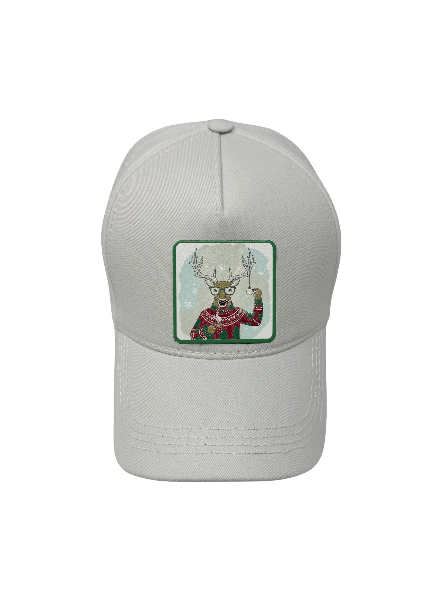 Christmas Reindeer | Embossed Removable Christmas Patch 5 Panel Baseball Hat – %100 Cotton, Adjustable Strapback, Curved Bill , One Size Fits Most