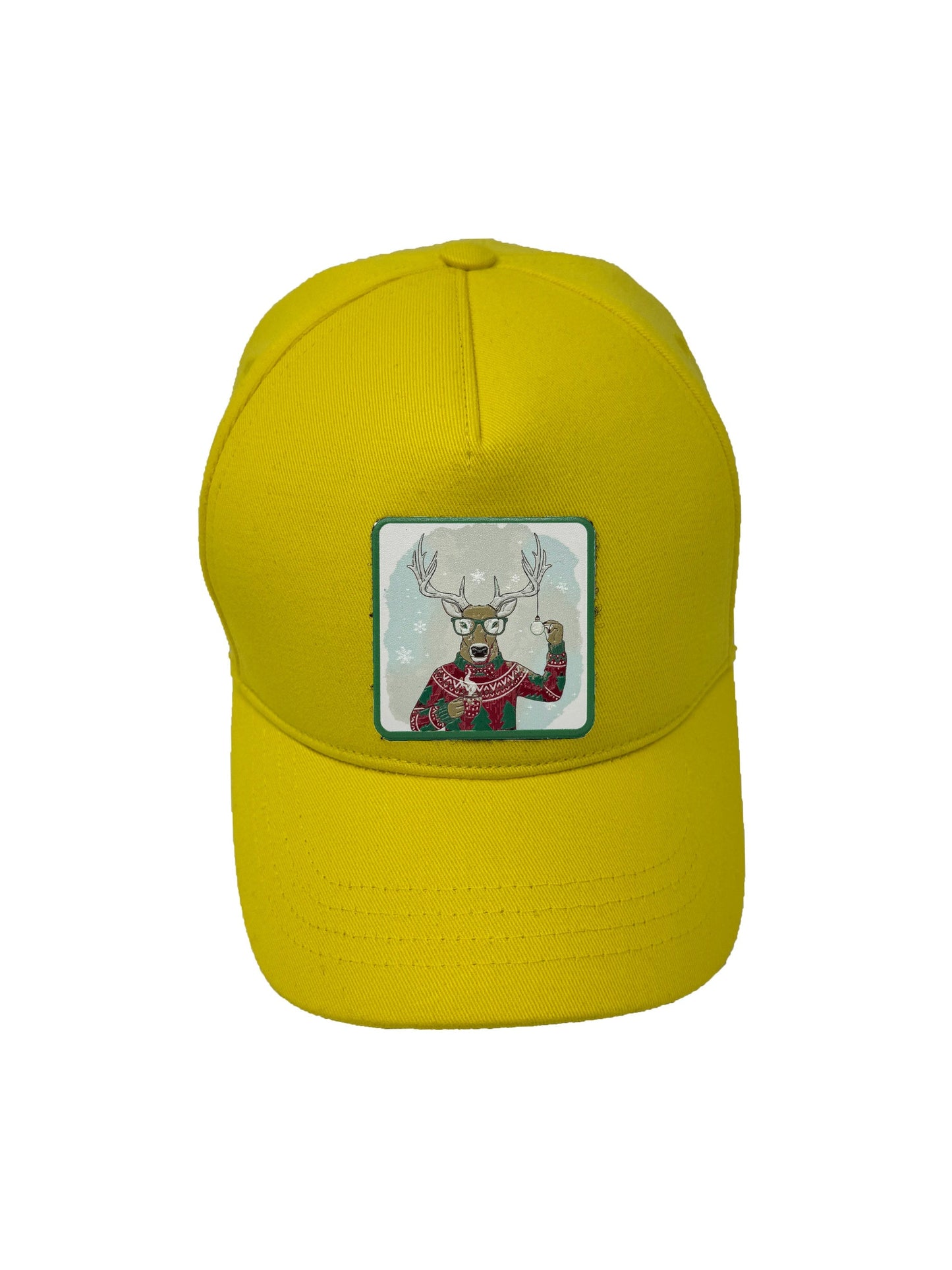 Christmas Reindeer | Embossed Removable Christmas Patch 5 Panel Baseball Hat – %100 Cotton, Adjustable Strapback, Curved Bill , One Size Fits Most