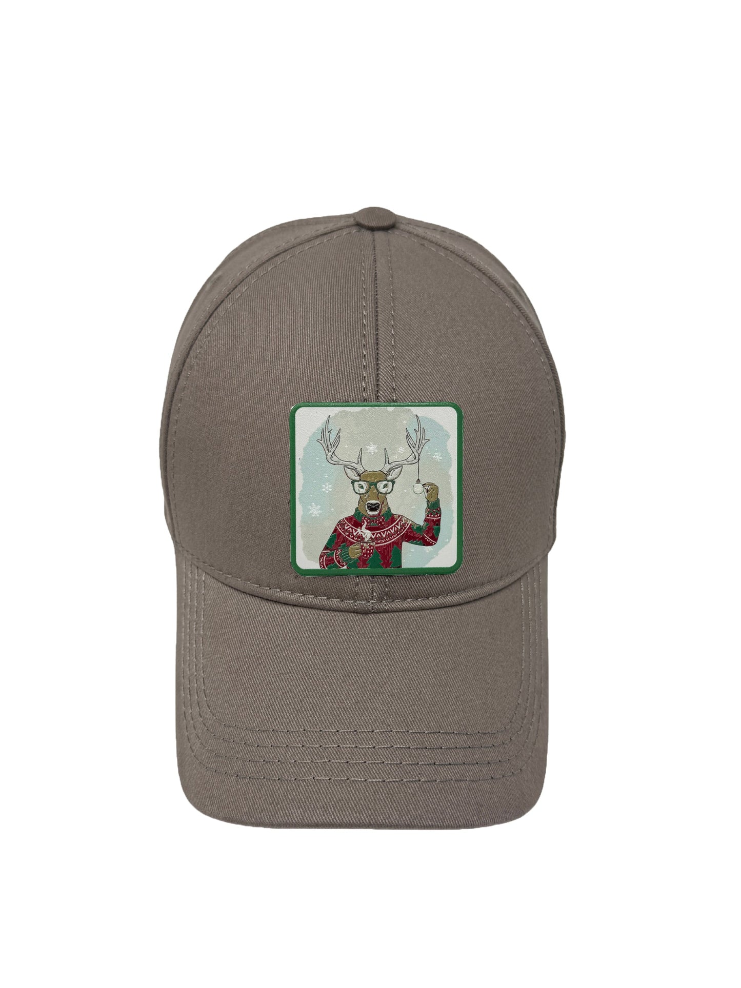 Christmas Reindeer | Embossed Removable Christmas Patch 6 Panel Baseball Hat – %100 Cotton, Adjustable Strapback, Curved Bill , One Size Fits Most