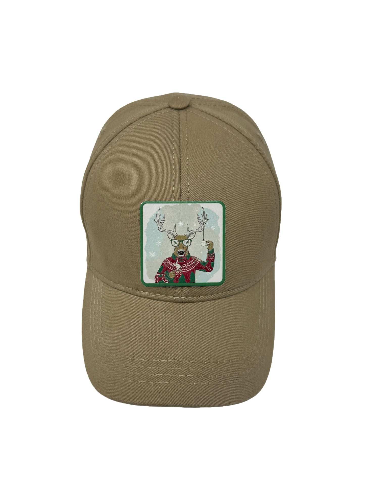 Christmas Reindeer | Embossed Removable Christmas Patch 6 Panel Baseball Hat – %100 Cotton, Adjustable Strapback, Curved Bill , One Size Fits Most