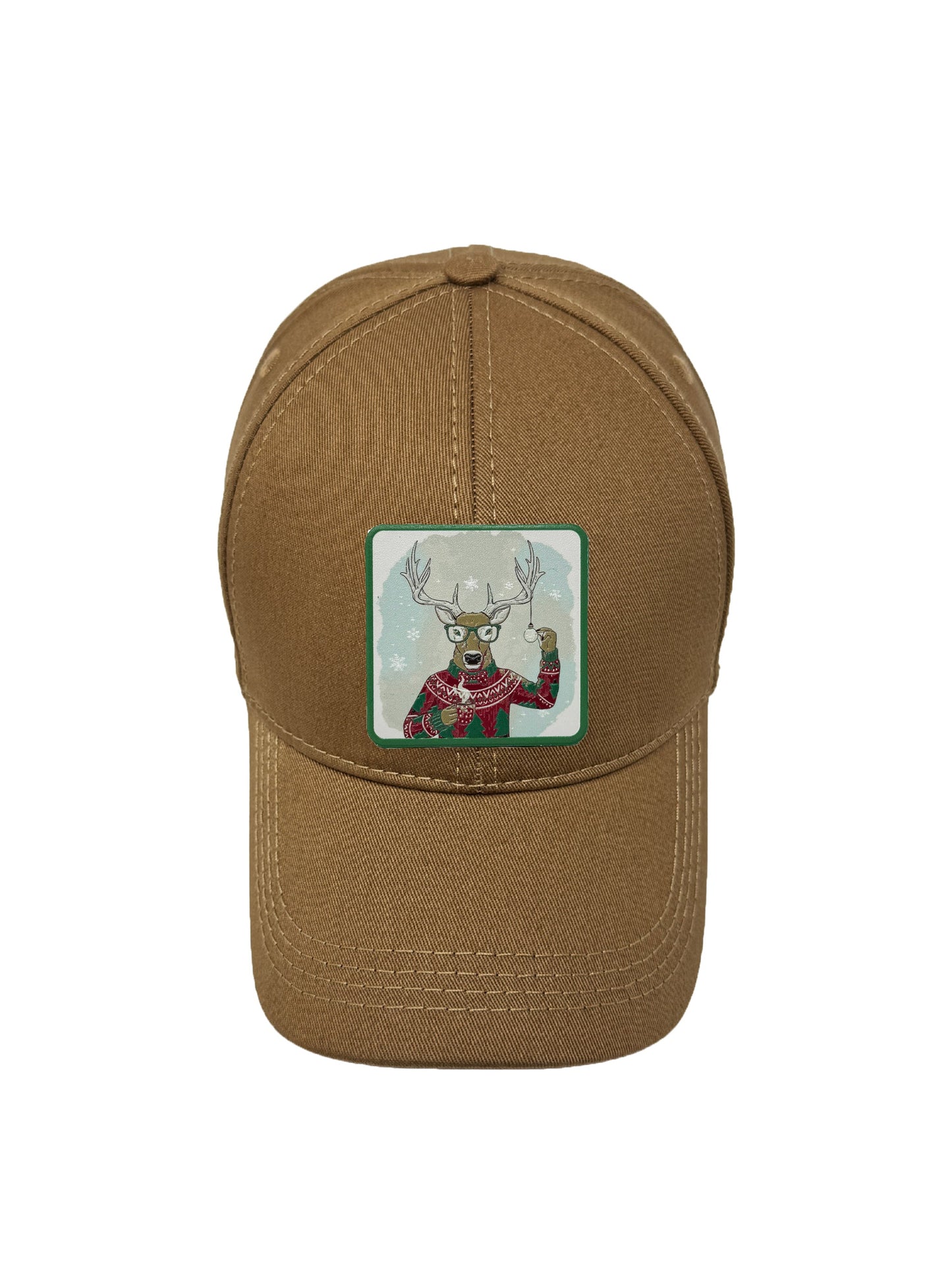 Christmas Reindeer | Embossed Removable Christmas Patch 6 Panel Baseball Hat – %100 Cotton, Adjustable Strapback, Curved Bill , One Size Fits Most