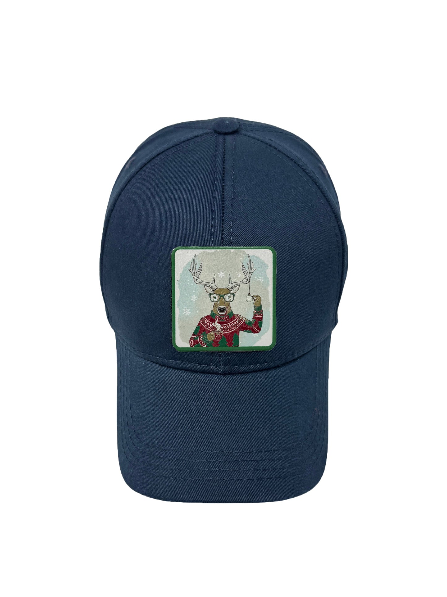 Christmas Reindeer | Embossed Removable Christmas Patch 6 Panel Baseball Hat – %100 Cotton, Adjustable Strapback, Curved Bill , One Size Fits Most