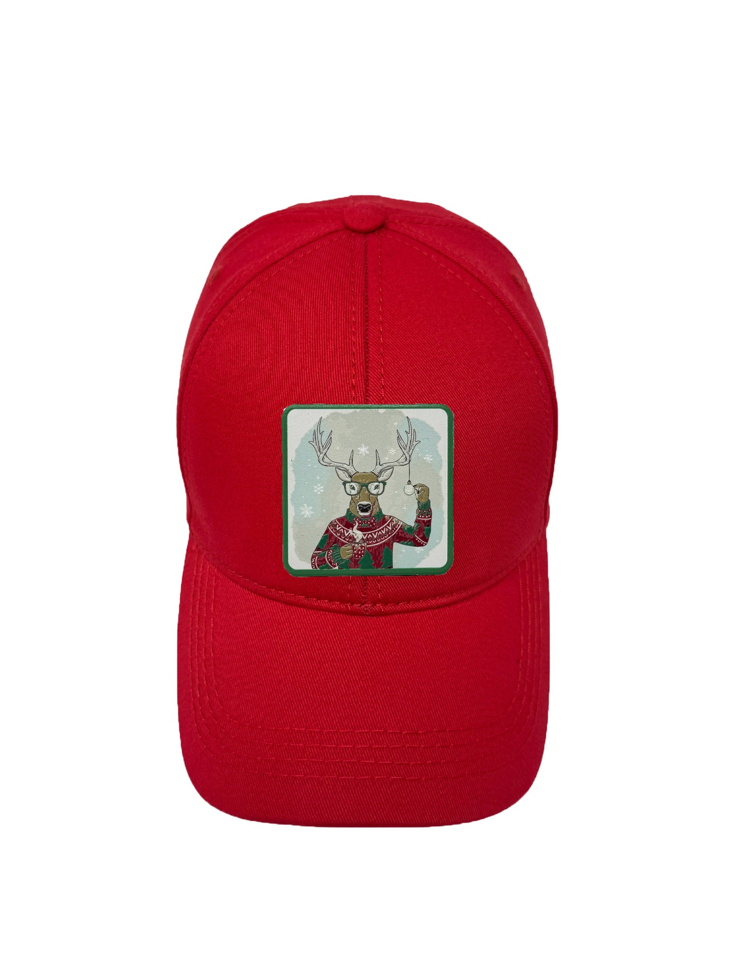 Christmas Reindeer | Embossed Removable Christmas Patch 6 Panel Baseball Hat – %100 Cotton, Adjustable Strapback, Curved Bill , One Size Fits Most