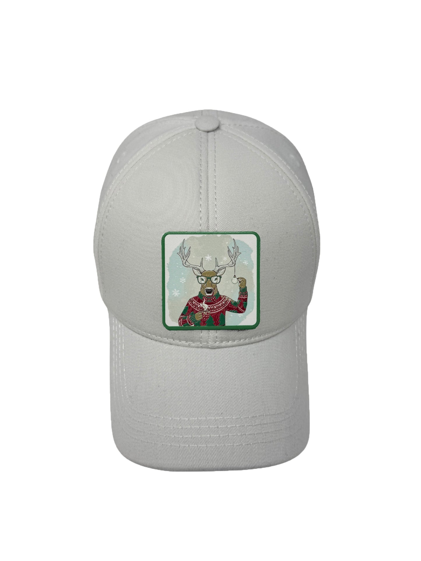 Christmas Reindeer | Embossed Removable Christmas Patch 6 Panel Baseball Hat – %100 Cotton, Adjustable Strapback, Curved Bill , One Size Fits Most