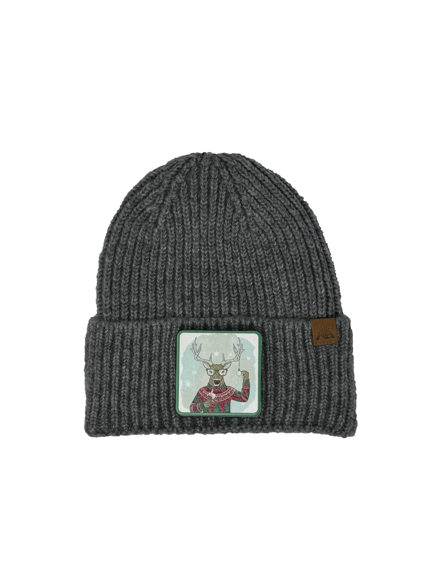 Christmas Reindeer | Embossed Removable Christmas Patch Beanie - Wool Blend, Soft, Warm, One Size Fits Most