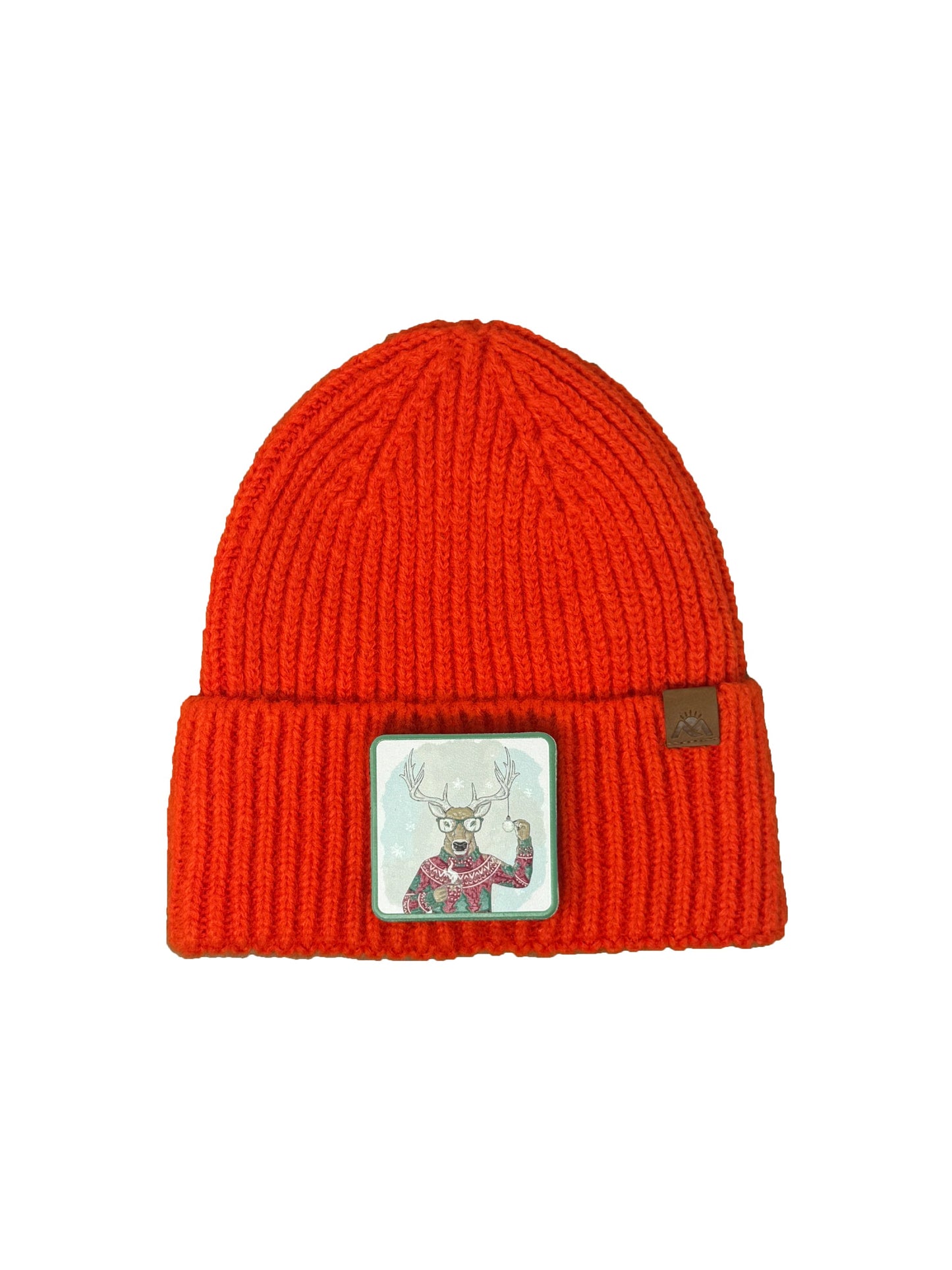 Christmas Reindeer | Embossed Removable Christmas Patch Beanie - Wool Blend, Soft, Warm, One Size Fits Most