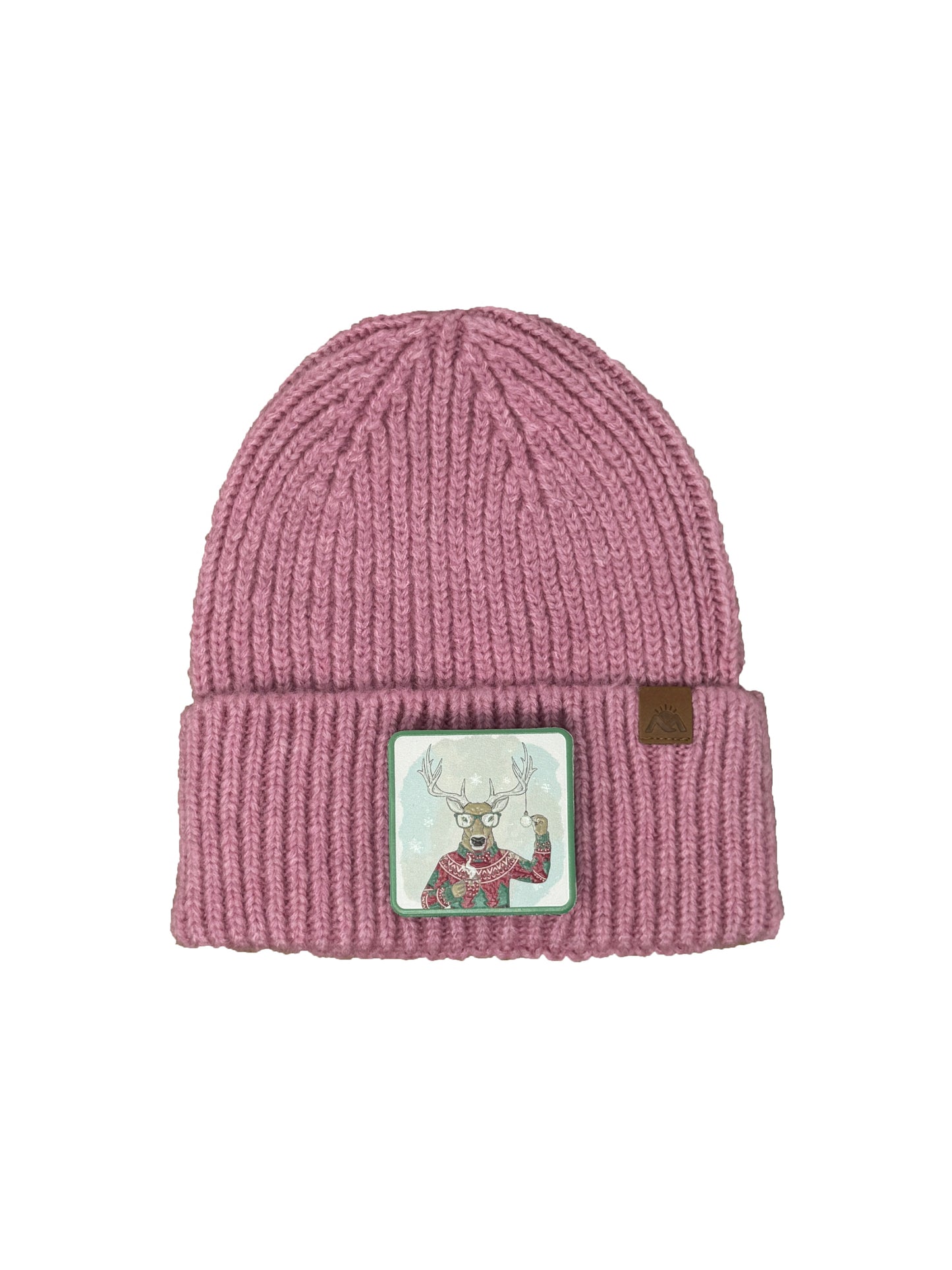 Christmas Reindeer | Embossed Removable Christmas Patch Beanie - Wool Blend, Soft, Warm, One Size Fits All