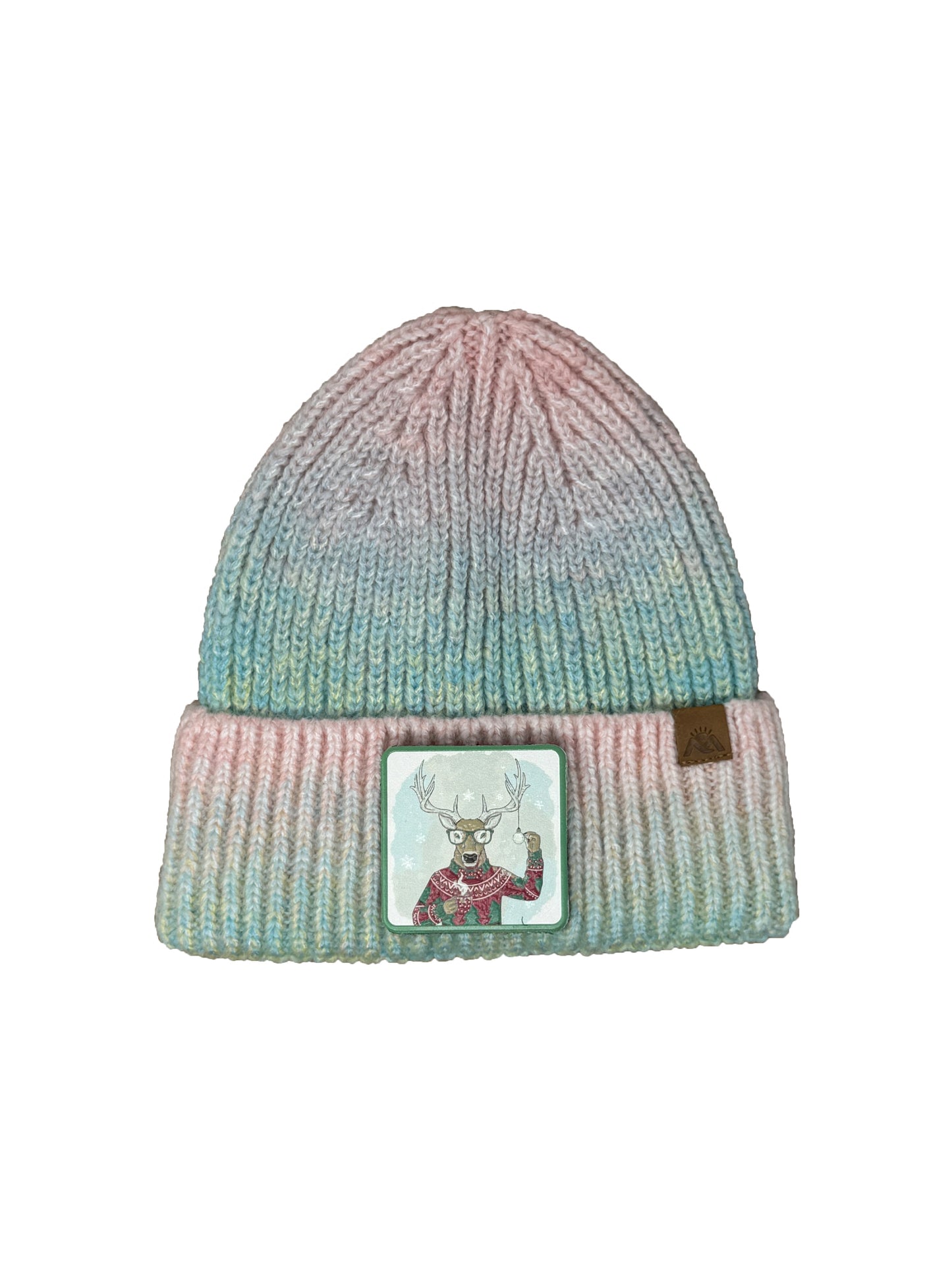 Christmas Reindeer | Embossed Removable Christmas Patch Beanie - Wool Blend, Soft, Warm, One Size Fits All