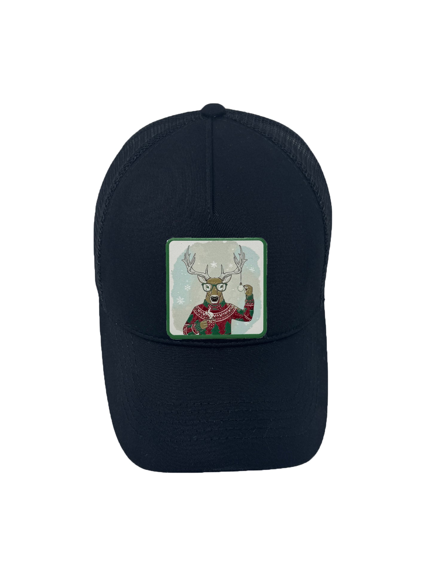 Christmas Reindeer | Embossed Removable Christmas Patch Trucker Hat – Adjustable Snapback, Breathable Mesh, One Size Fits Most