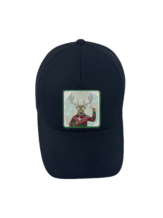 Christmas Reindeer | Embossed Removable Christmas Patch Trucker Hat – Adjustable Snapback, Breathable Mesh, One Size Fits Most