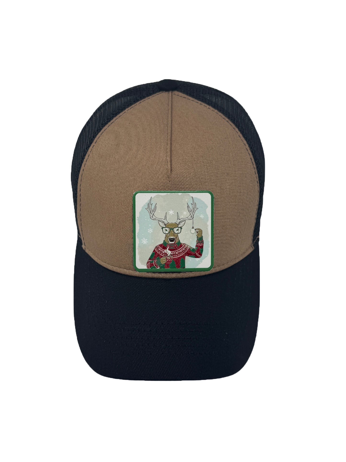 Christmas Reindeer | Embossed Removable Christmas Patch Trucker Hat – Adjustable Snapback, Breathable Mesh, One Size Fits Most
