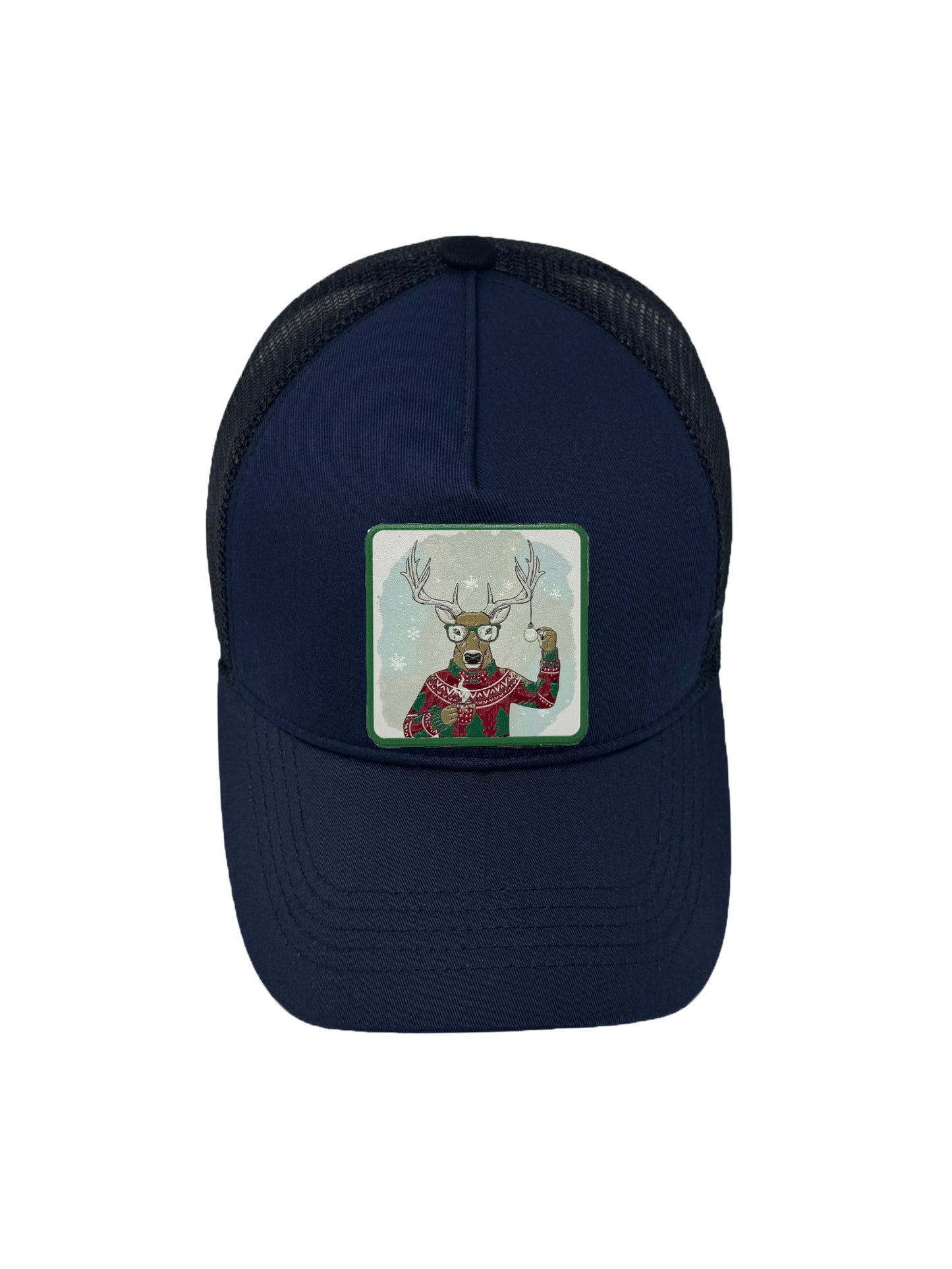 Christmas Reindeer | Embossed Removable Christmas Patch Trucker Hat – Adjustable Snapback, Breathable Mesh, One Size Fits Most