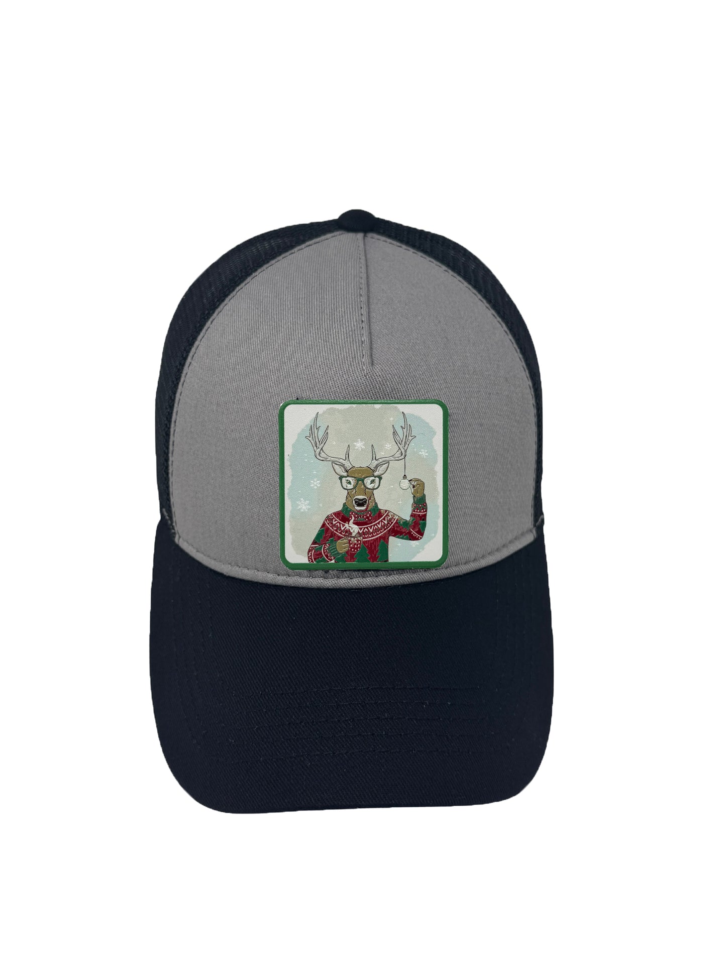 Christmas Reindeer | Embossed Removable Christmas Patch Trucker Hat – Adjustable Snapback, Breathable Mesh, One Size Fits Most