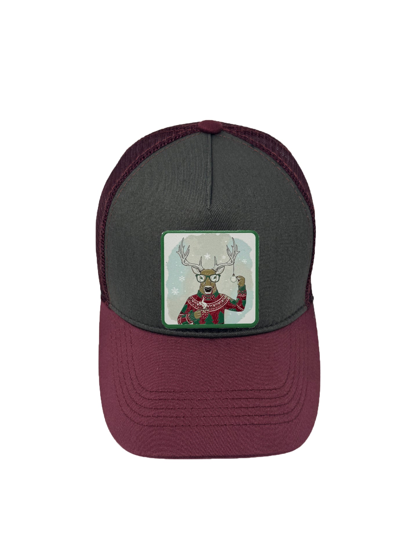 Christmas Reindeer | Embossed Removable Christmas Patch Trucker Hat – Adjustable Snapback, Breathable Mesh, One Size Fits Most
