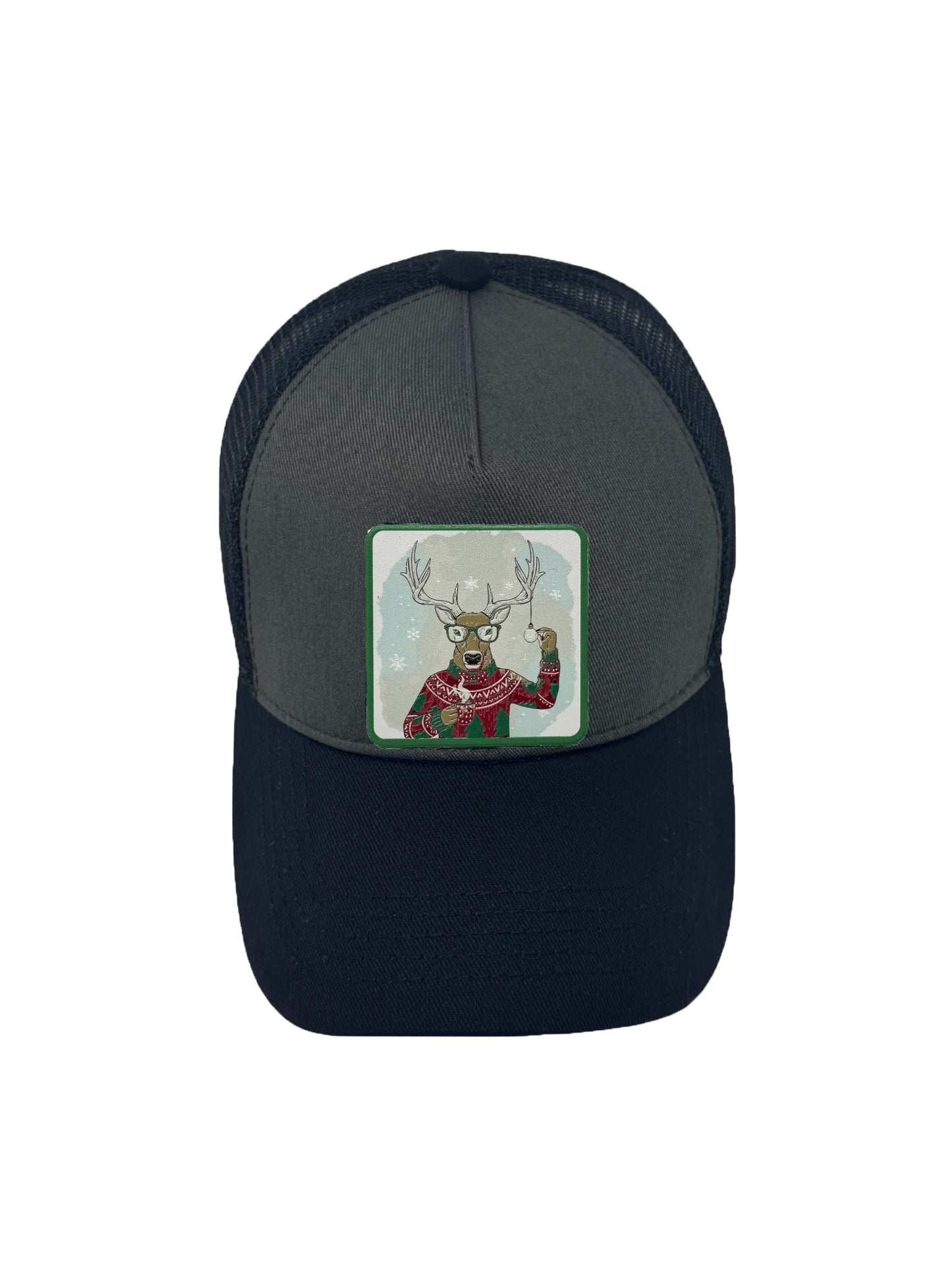 Christmas Reindeer | Embossed Removable Christmas Patch Trucker Hat – Adjustable Snapback, Breathable Mesh, One Size Fits Most