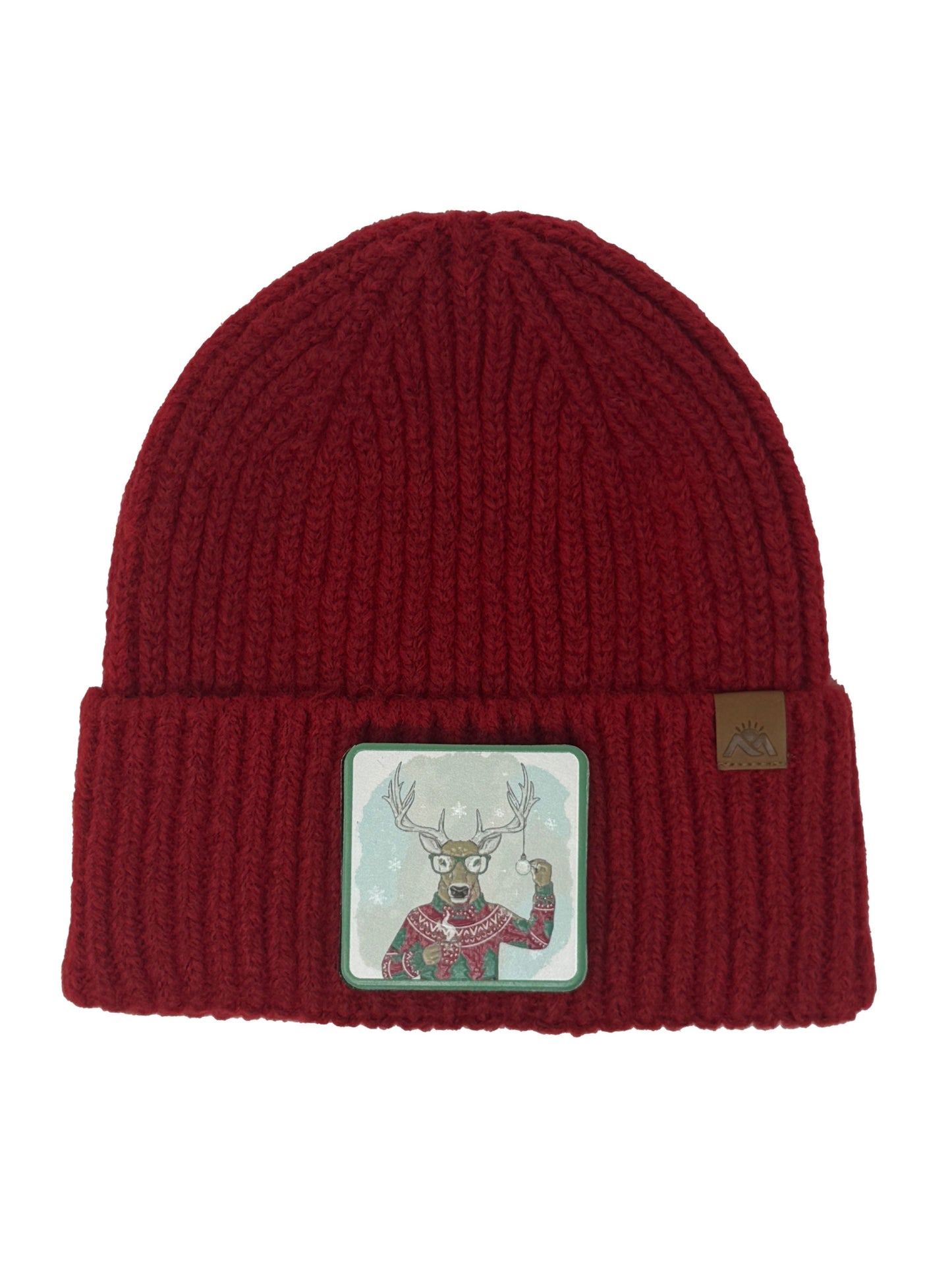 Christmas Reindeer | Embossed Removable Christmas Patch Beanie - Wool Blend, Soft, Warm, One Size Fits Most