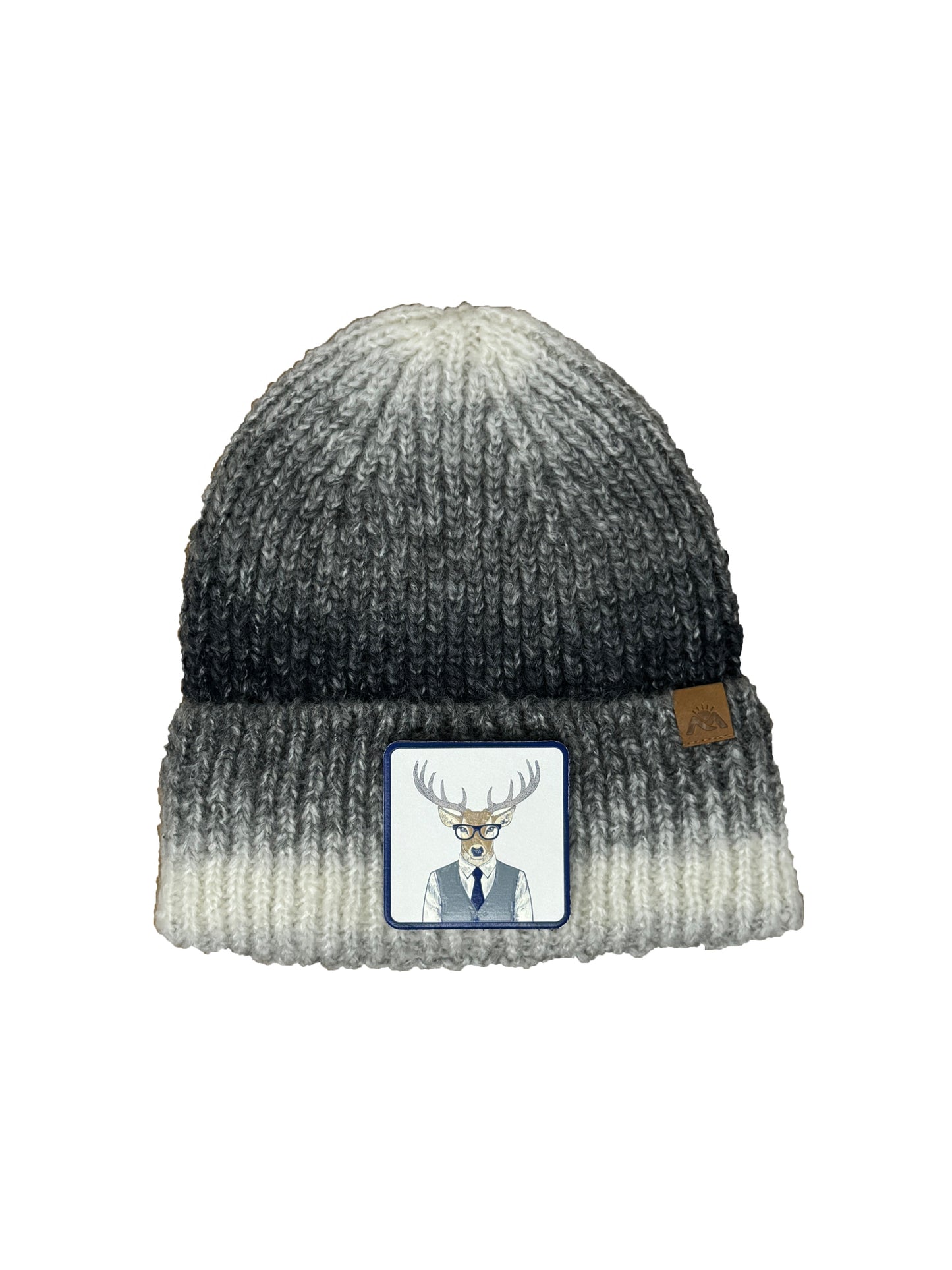 Corporate Reindeer | Embossed Removable Patch Beanie - Wool Blend, Soft, Warm, One Size Fits All
