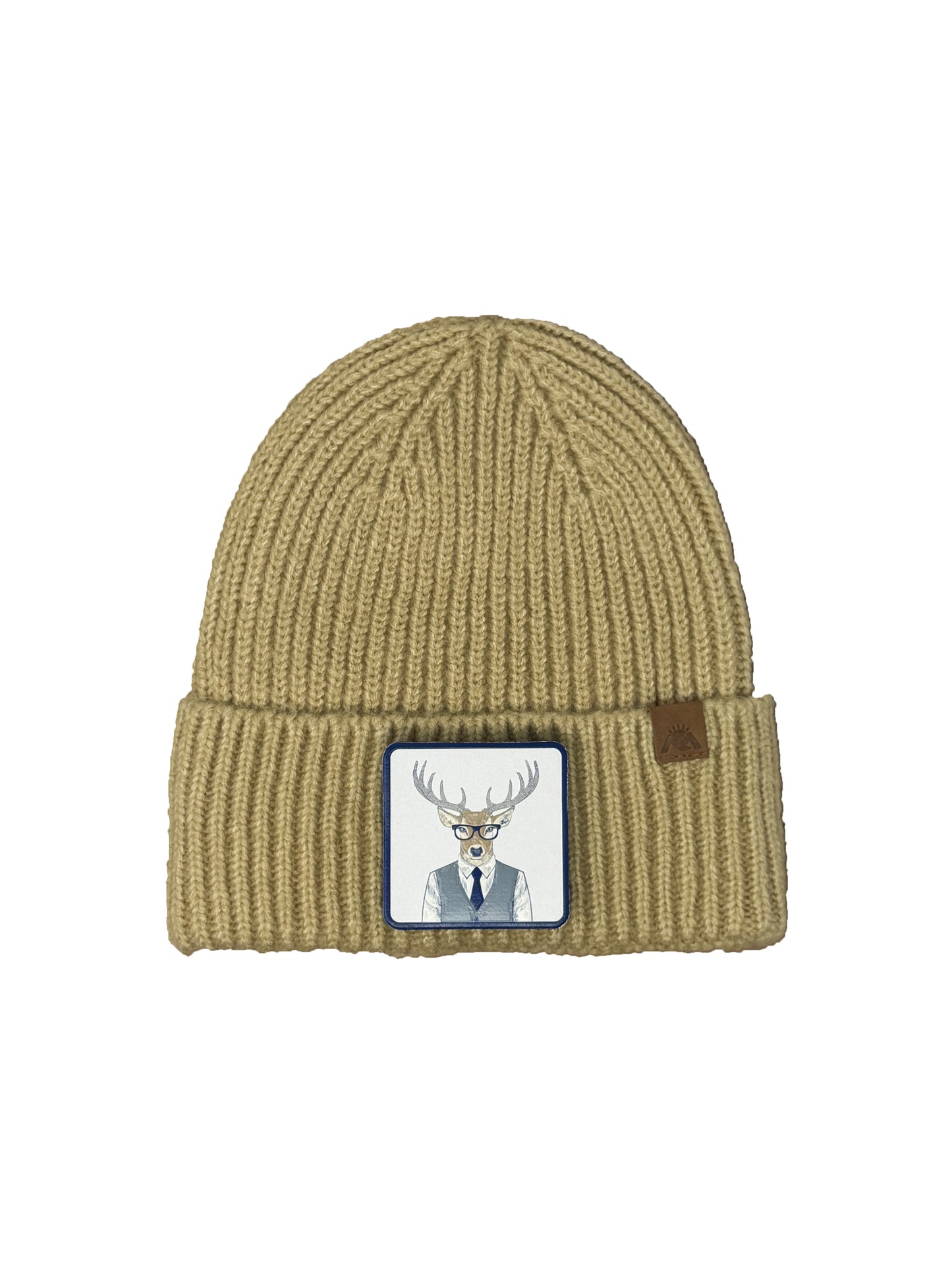 Corporate Reindeer | Embossed Removable Patch Beanie - Wool Blend, Soft, Warm, One Size Fits All