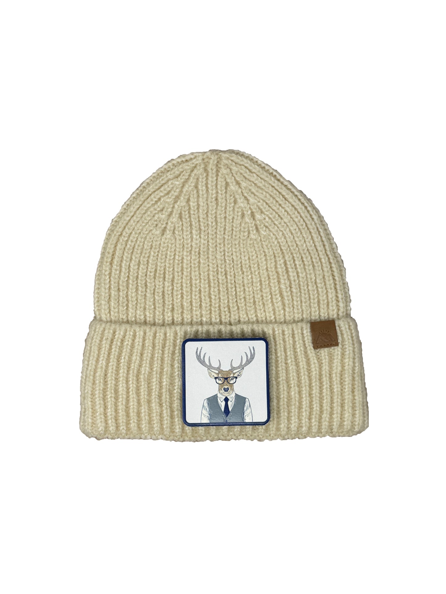 Corporate Reindeer | Embossed Removable Patch Beanie - Wool Blend, Soft, Warm, One Size Fits All