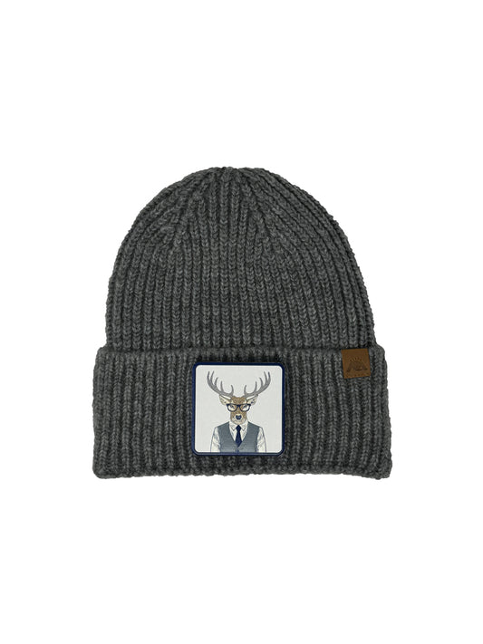 Corporate Reindeer | Embossed Removable Patch Beanie - Wool Blend, Soft, Warm, One Size Fits All