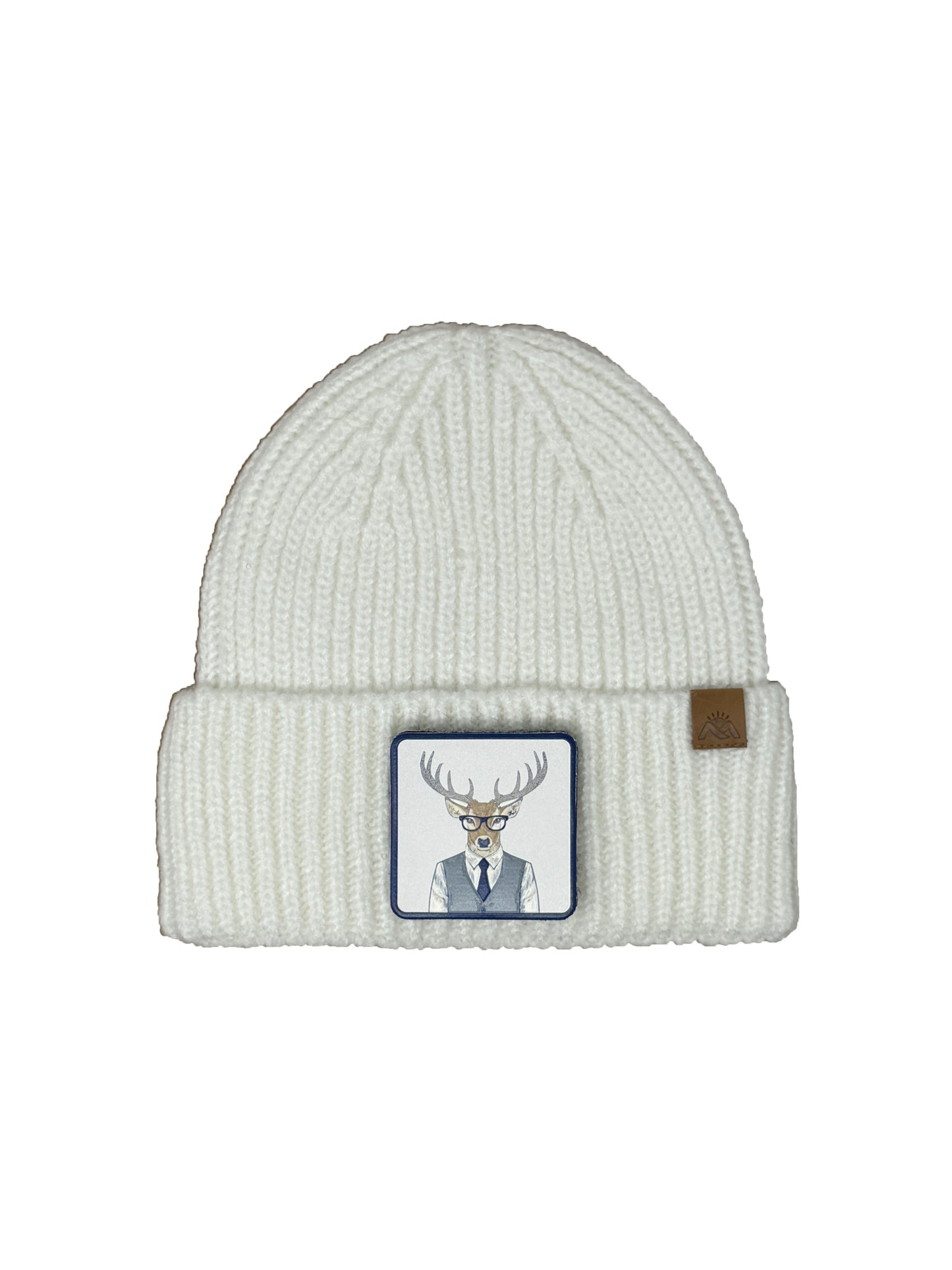 Corporate Reindeer | Embossed Removable Patch Beanie - Wool Blend, Soft, Warm, One Size Fits All