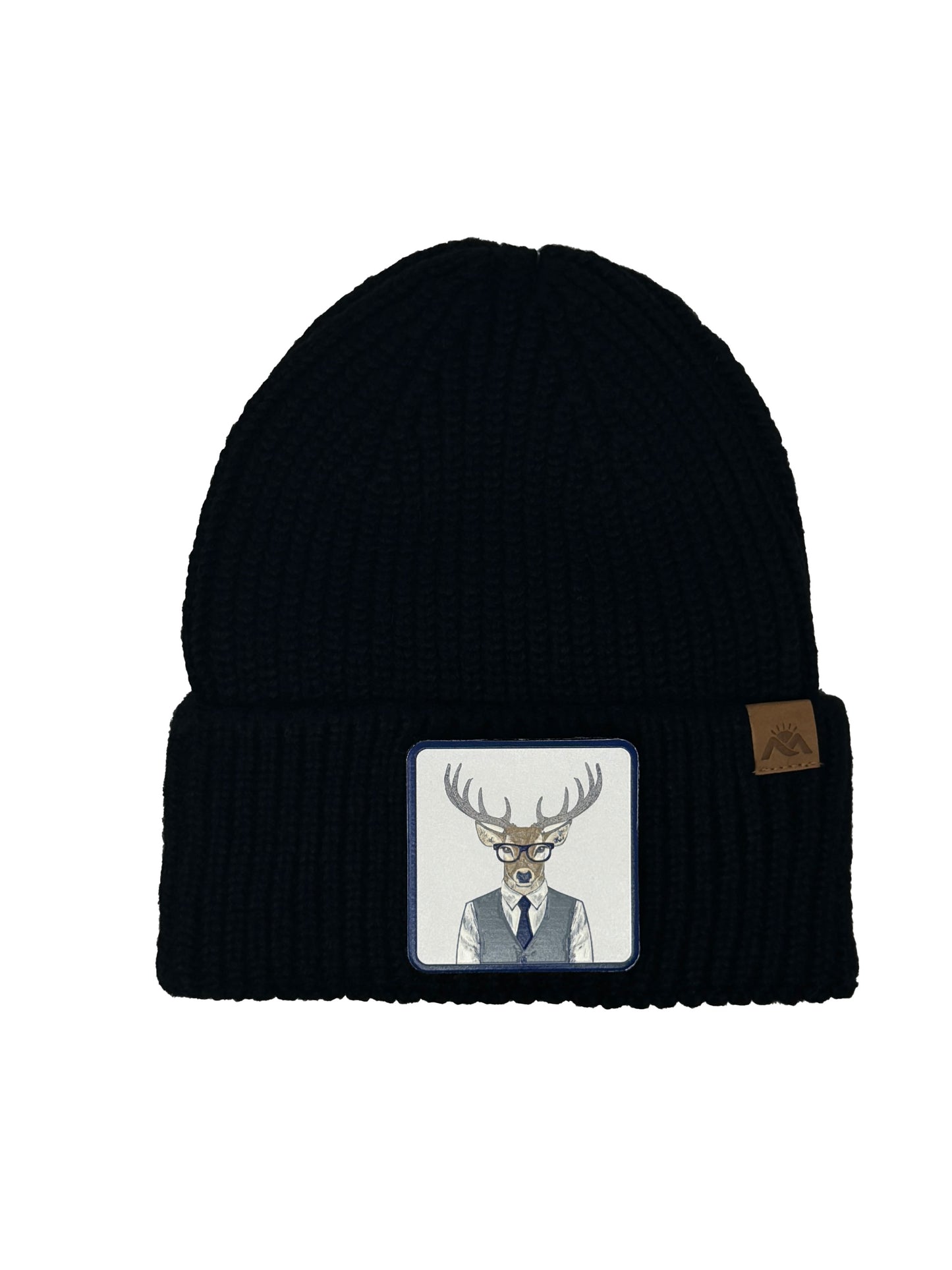 Corporate Reindeer | Embossed Removable Patch Beanie - Wool Blend, Soft, Warm, One Size Fits All