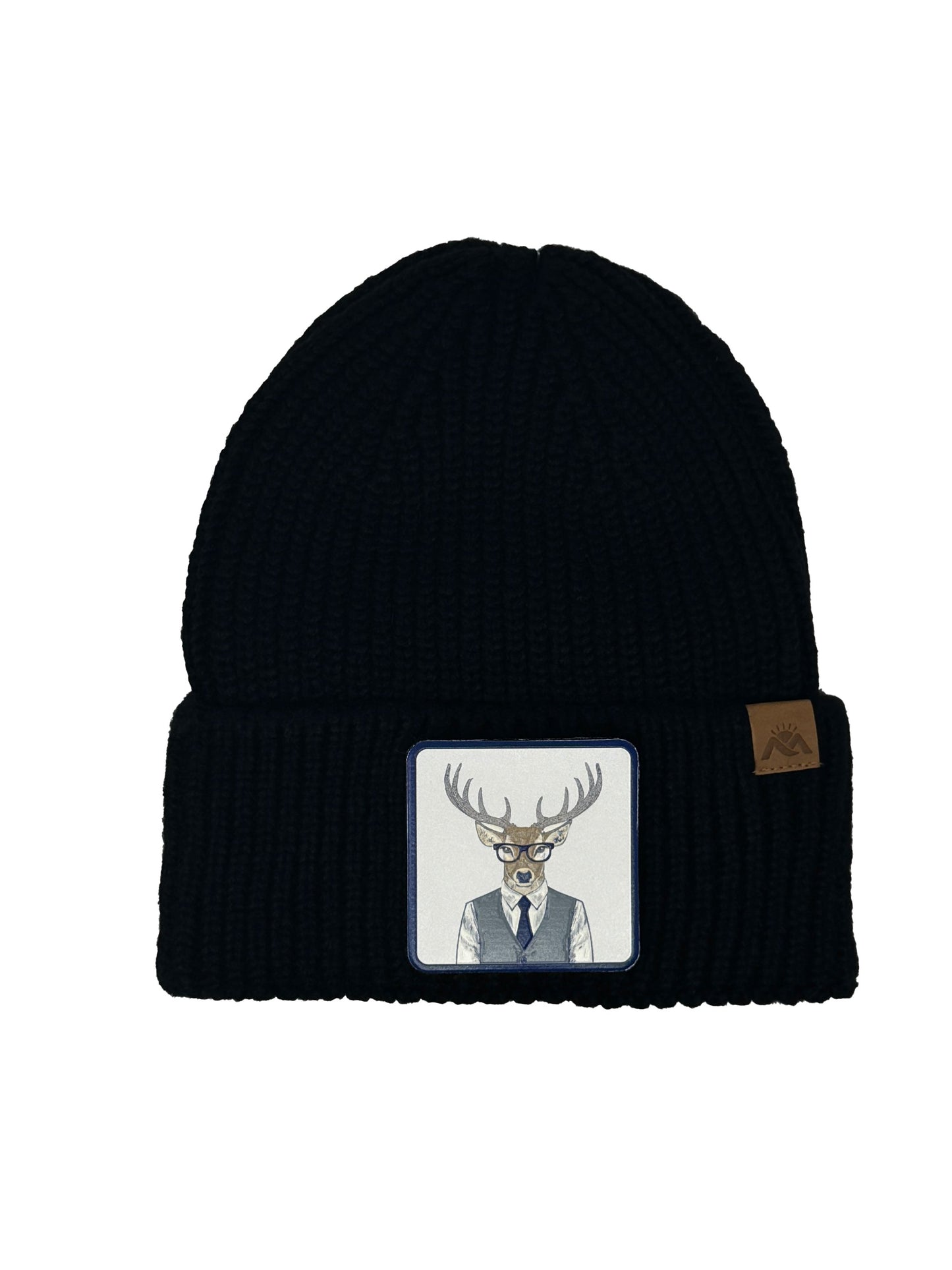 Corporate Reindeer | Embossed Removable Patch Beanie - Wool Blend, Soft, Warm, One Size Fits Most