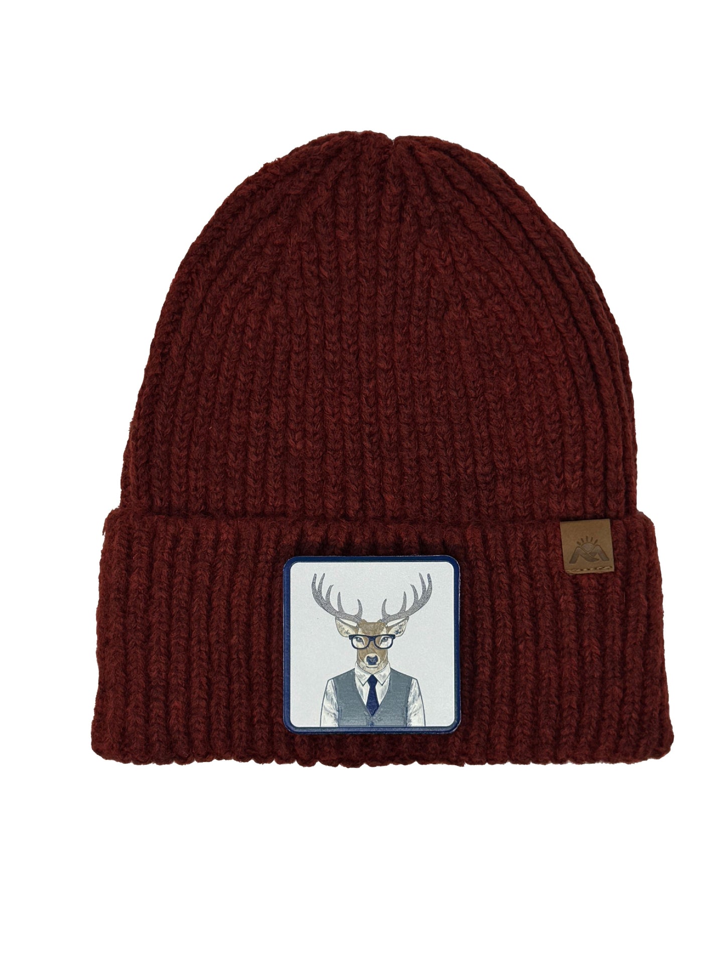Corporate Reindeer | Embossed Removable Patch Beanie - Wool Blend, Soft, Warm, One Size Fits Most