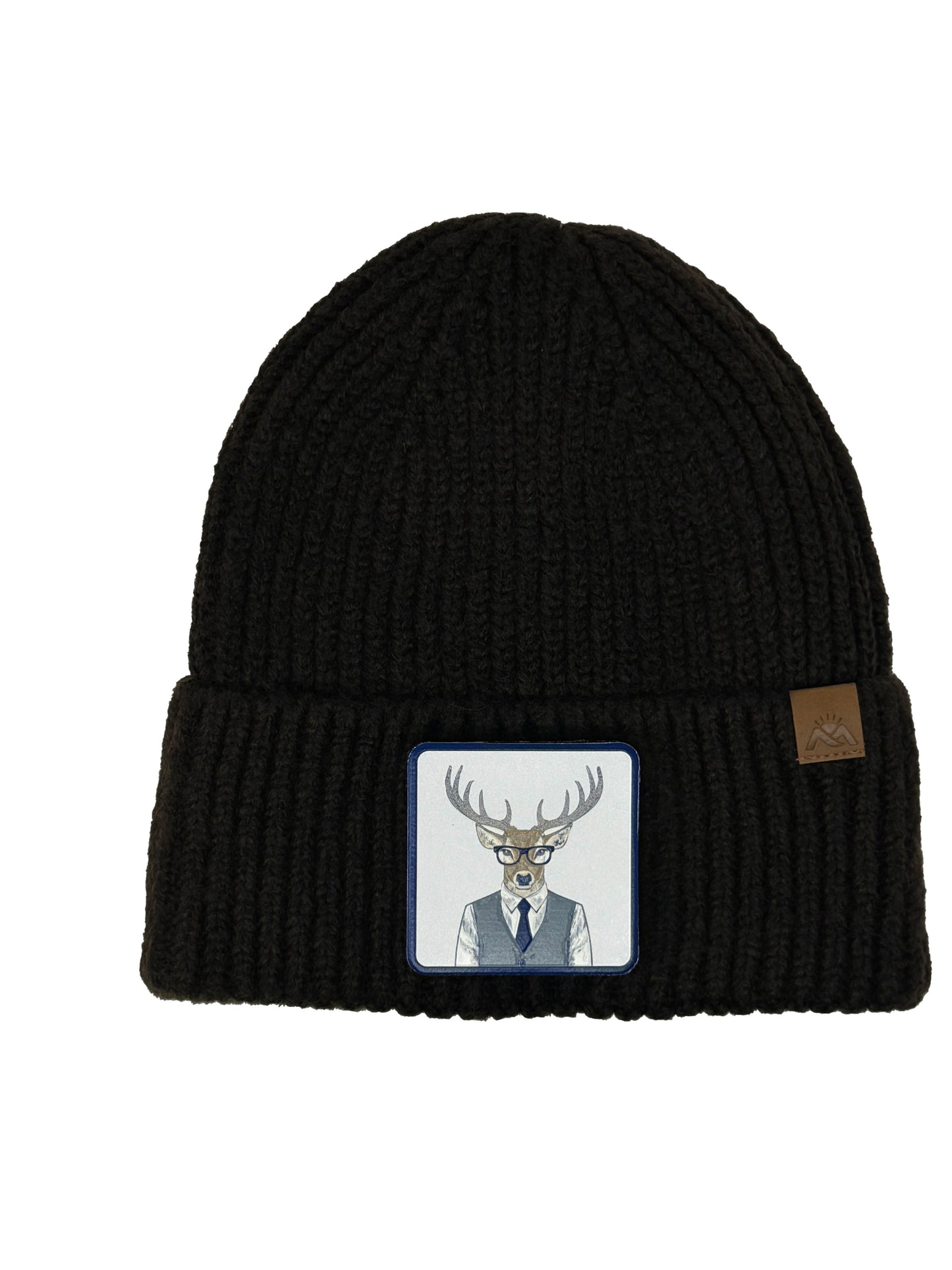 Corporate Reindeer | Embossed Removable Patch Beanie - Wool Blend, Soft, Warm, One Size Fits All