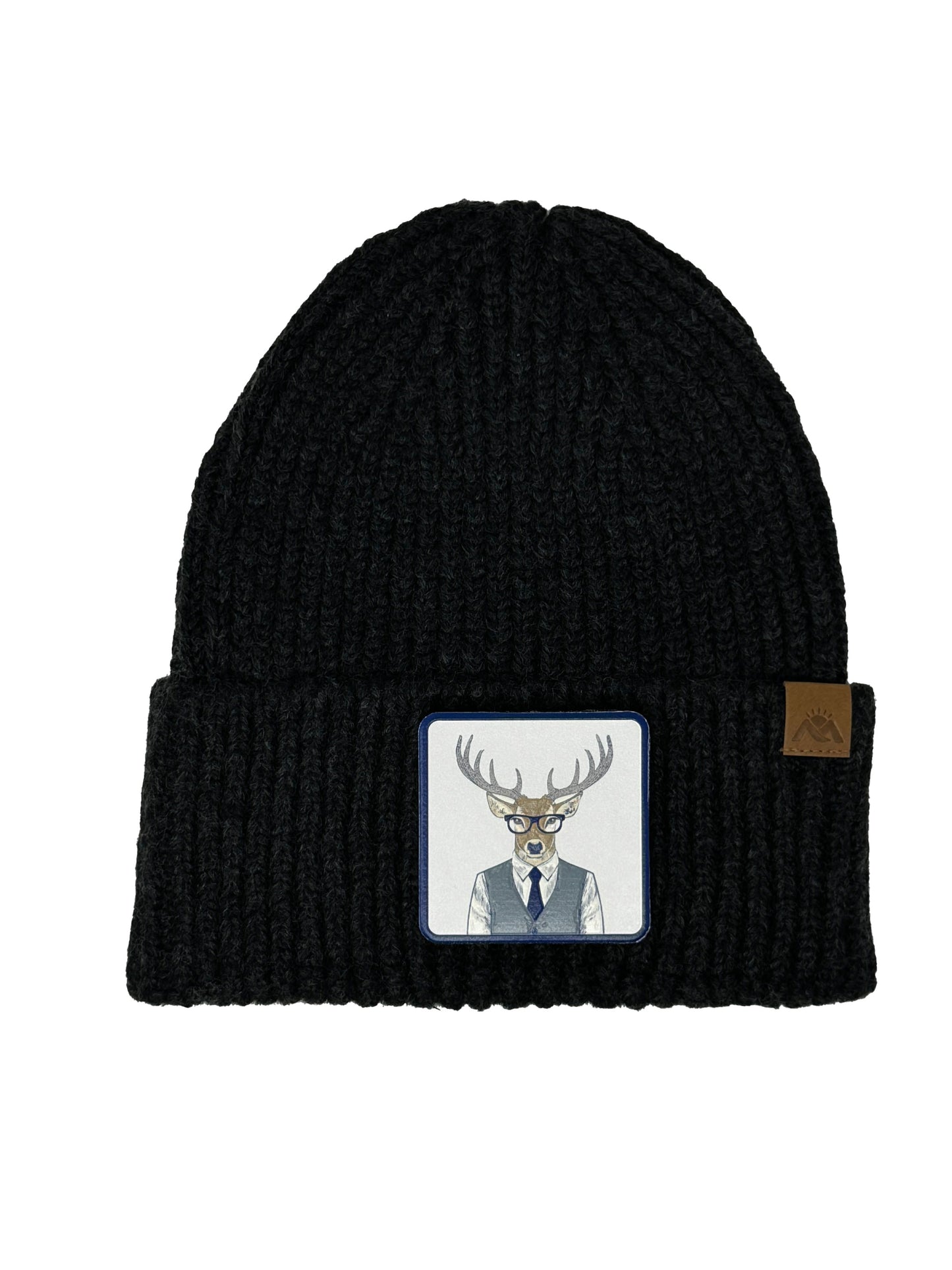 Corporate Reindeer | Embossed Removable Patch Beanie - Wool Blend, Soft, Warm, One Size Fits All
