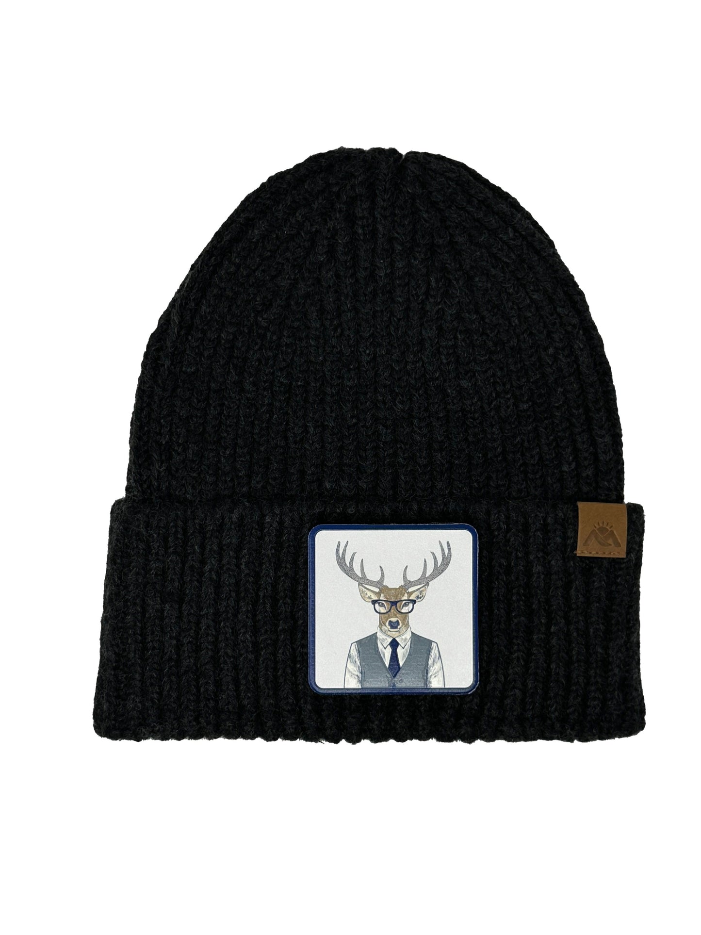Corporate Reindeer | Embossed Removable Patch Beanie - Wool Blend, Soft, Warm, One Size Fits Most