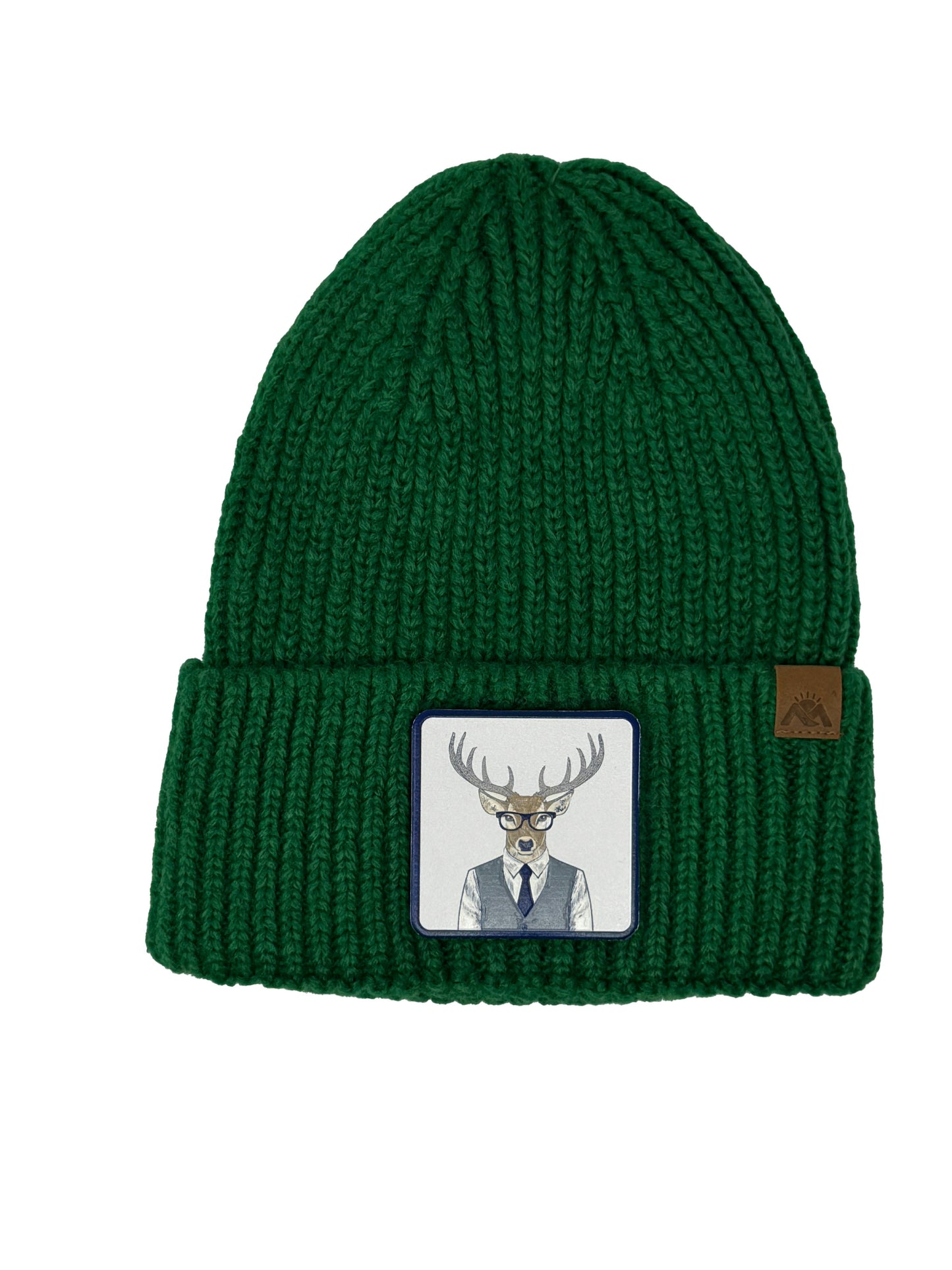 Corporate Reindeer | Embossed Removable Patch Beanie - Wool Blend, Soft, Warm, One Size Fits All