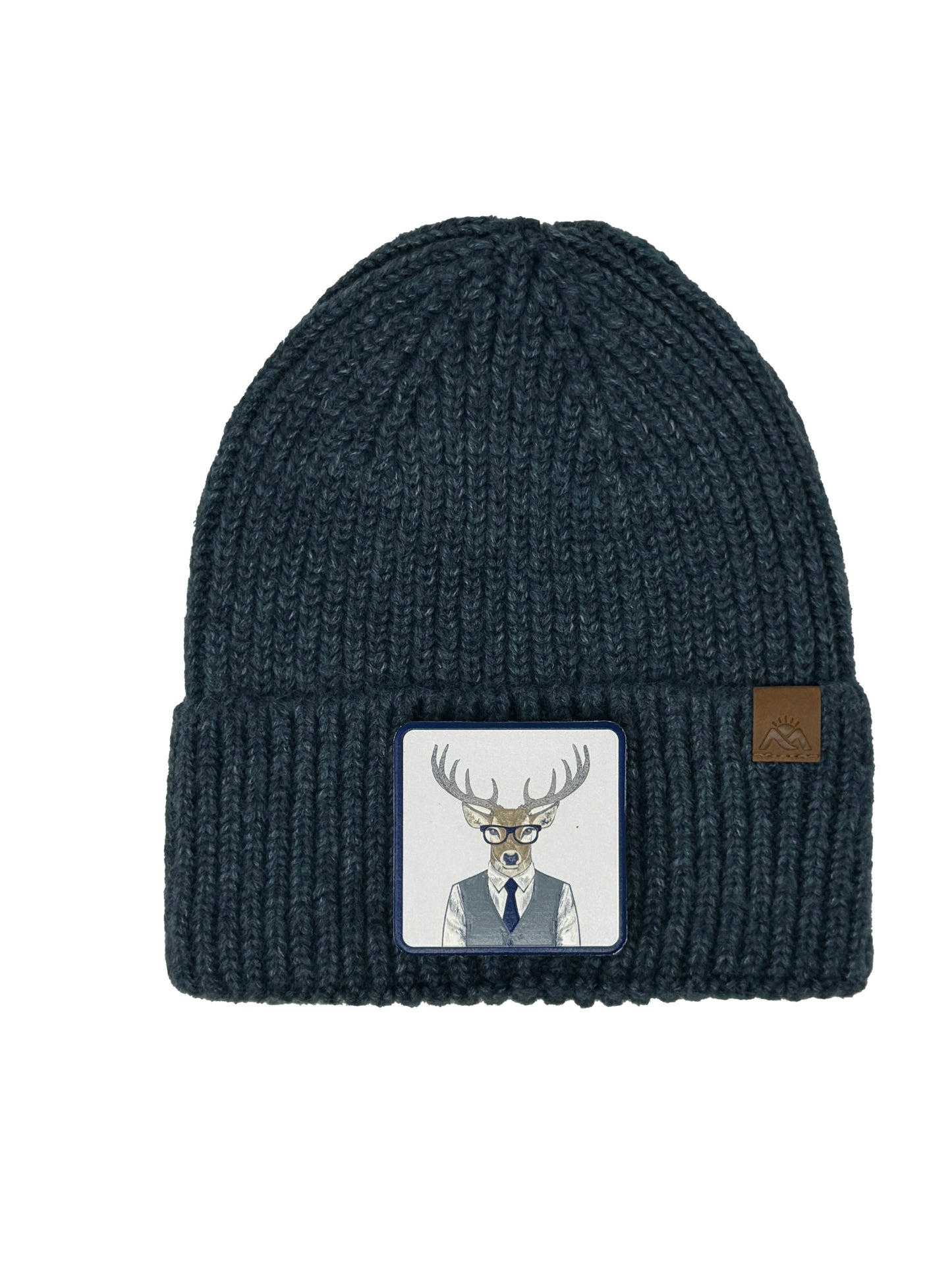 Corporate Reindeer | Embossed Removable Patch Beanie - Wool Blend, Soft, Warm, One Size Fits All