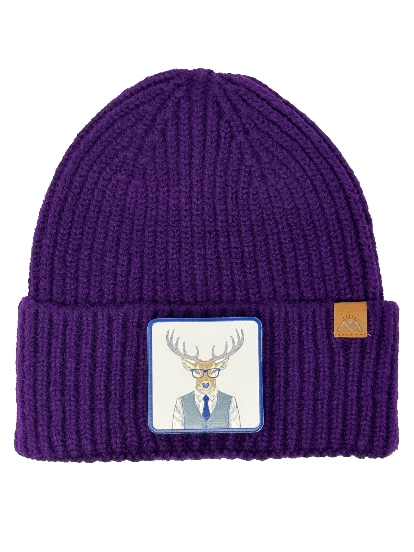 Corporate Reindeer | Embossed Removable Patch Beanie - Wool Blend, Soft, Warm, One Size Fits All