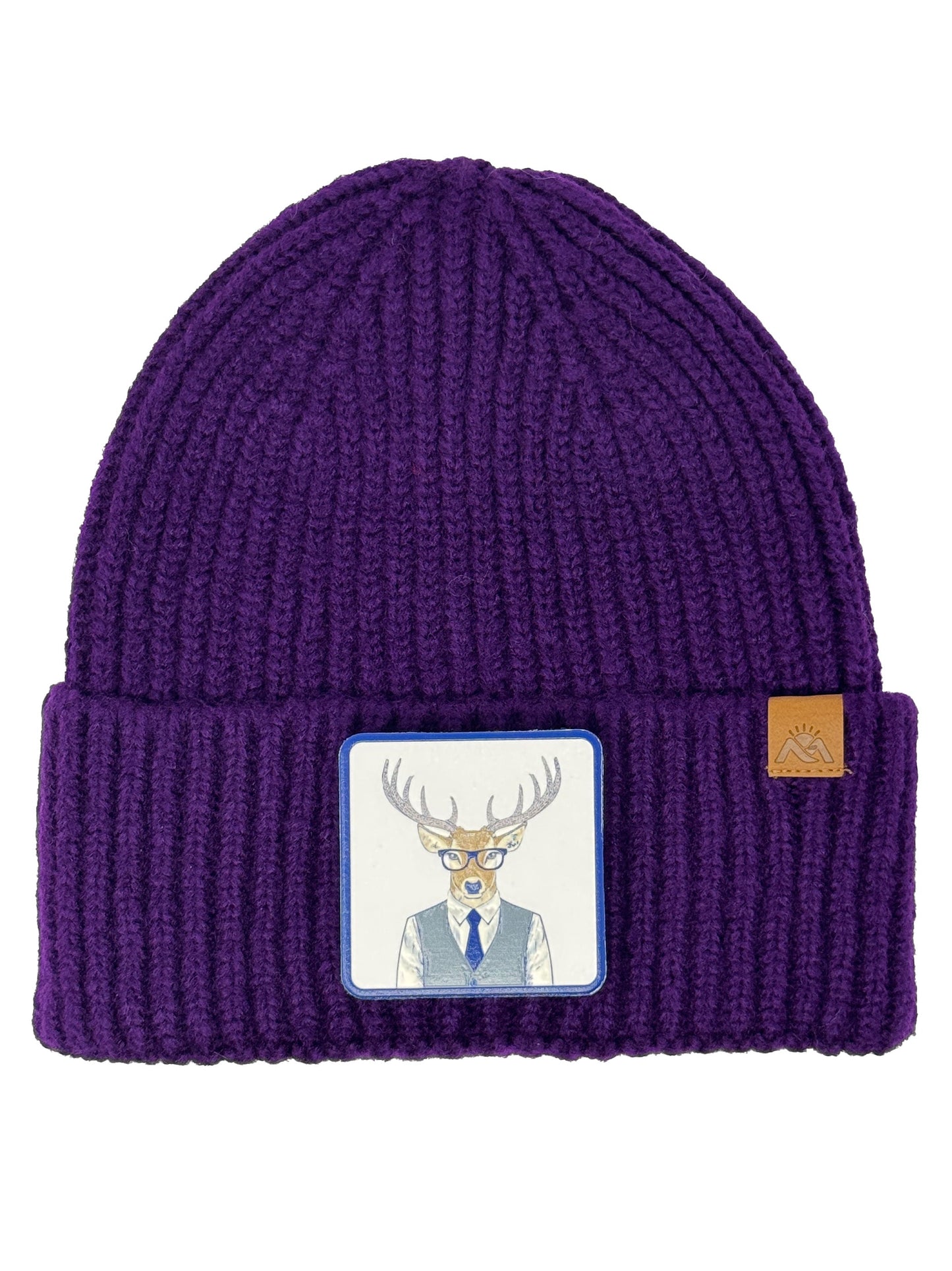 Corporate Reindeer | Embossed Removable Patch Beanie - Wool Blend, Soft, Warm, One Size Fits Most