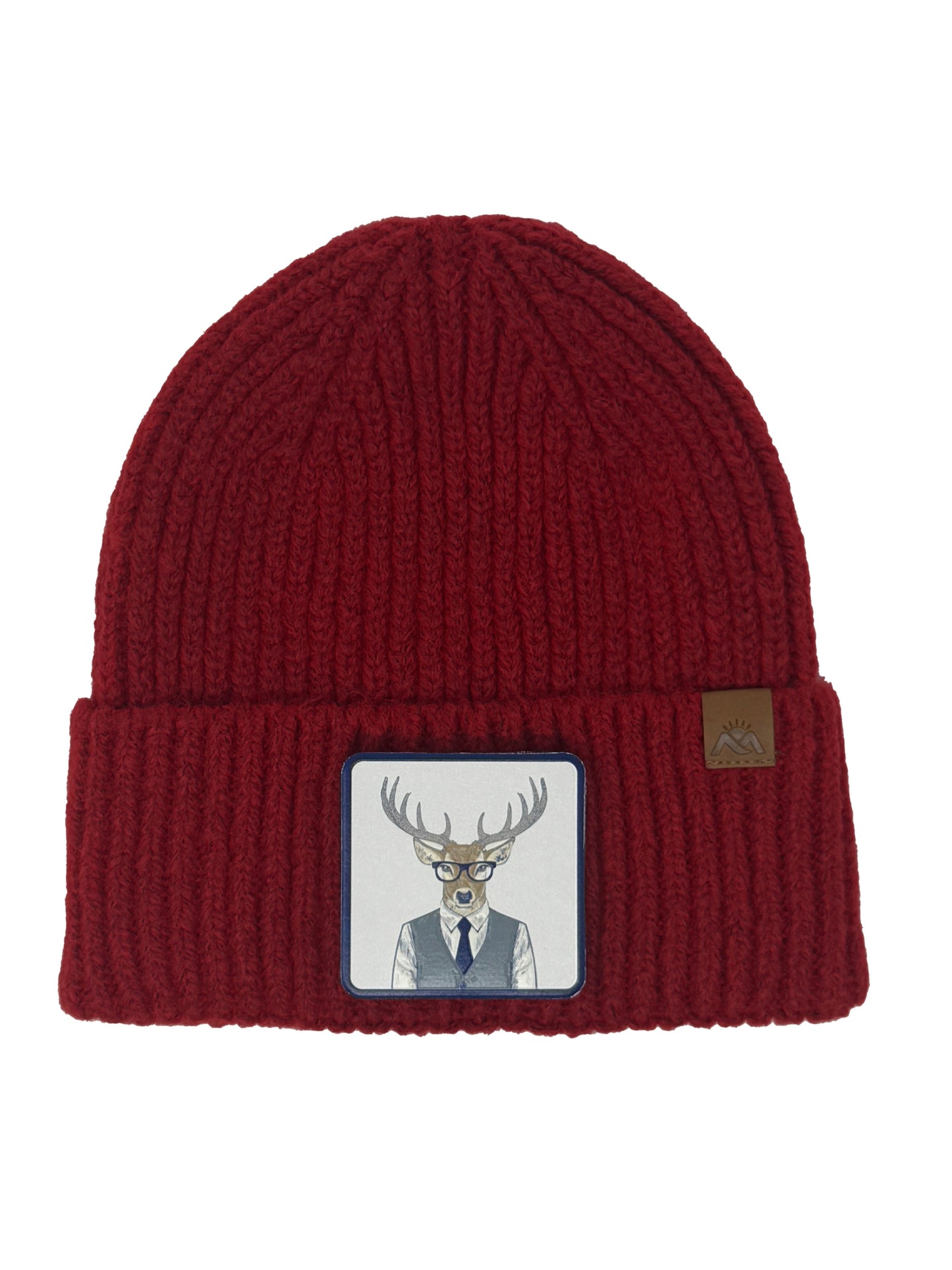 Corporate Reindeer | Embossed Removable Patch Beanie - Wool Blend, Soft, Warm, One Size Fits All