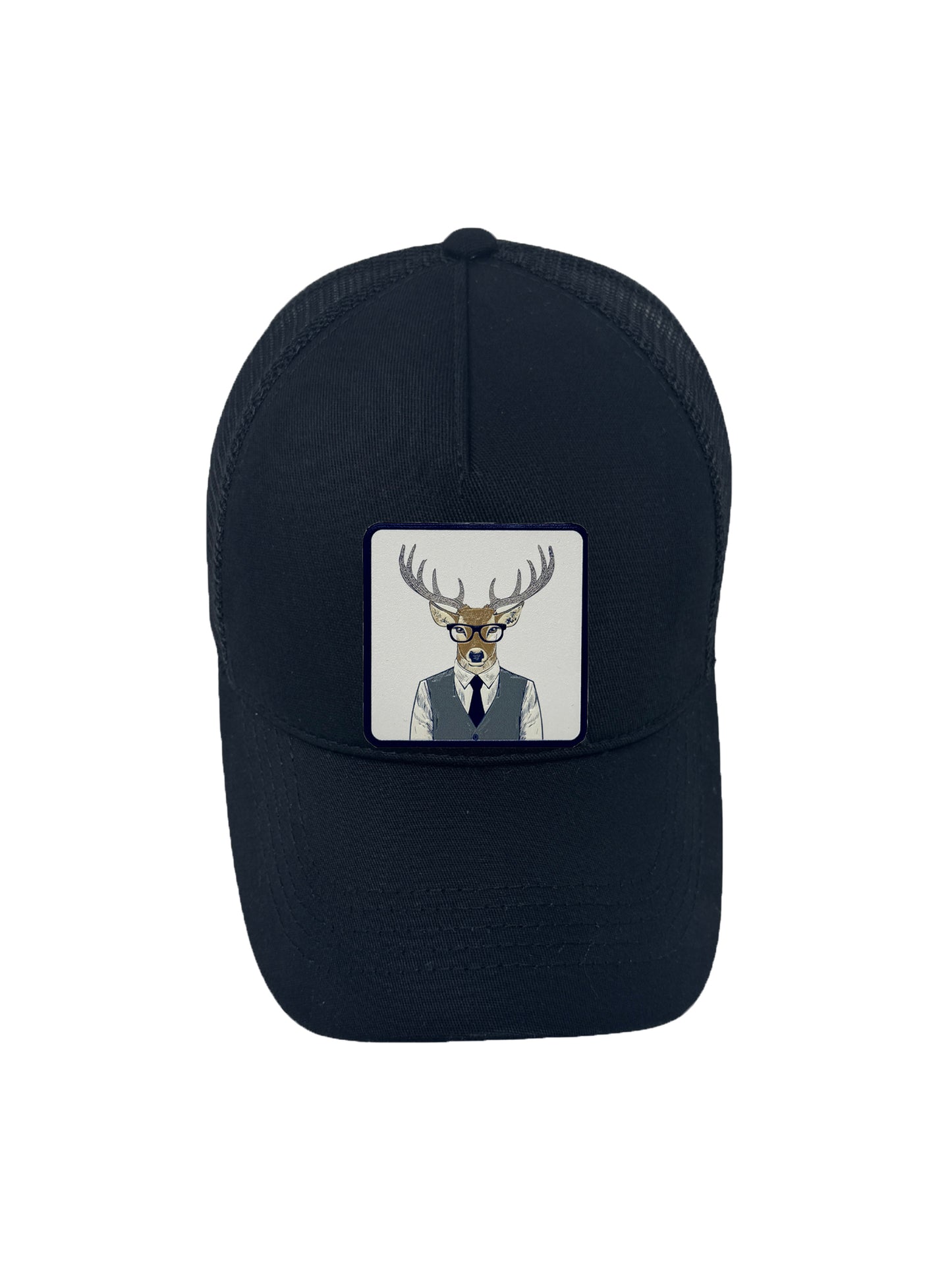 Corporate Reindeer | Embossed Removable Patch Trucker Hat – Adjustable Snapback, Breathable Mesh, One Size Fits Most