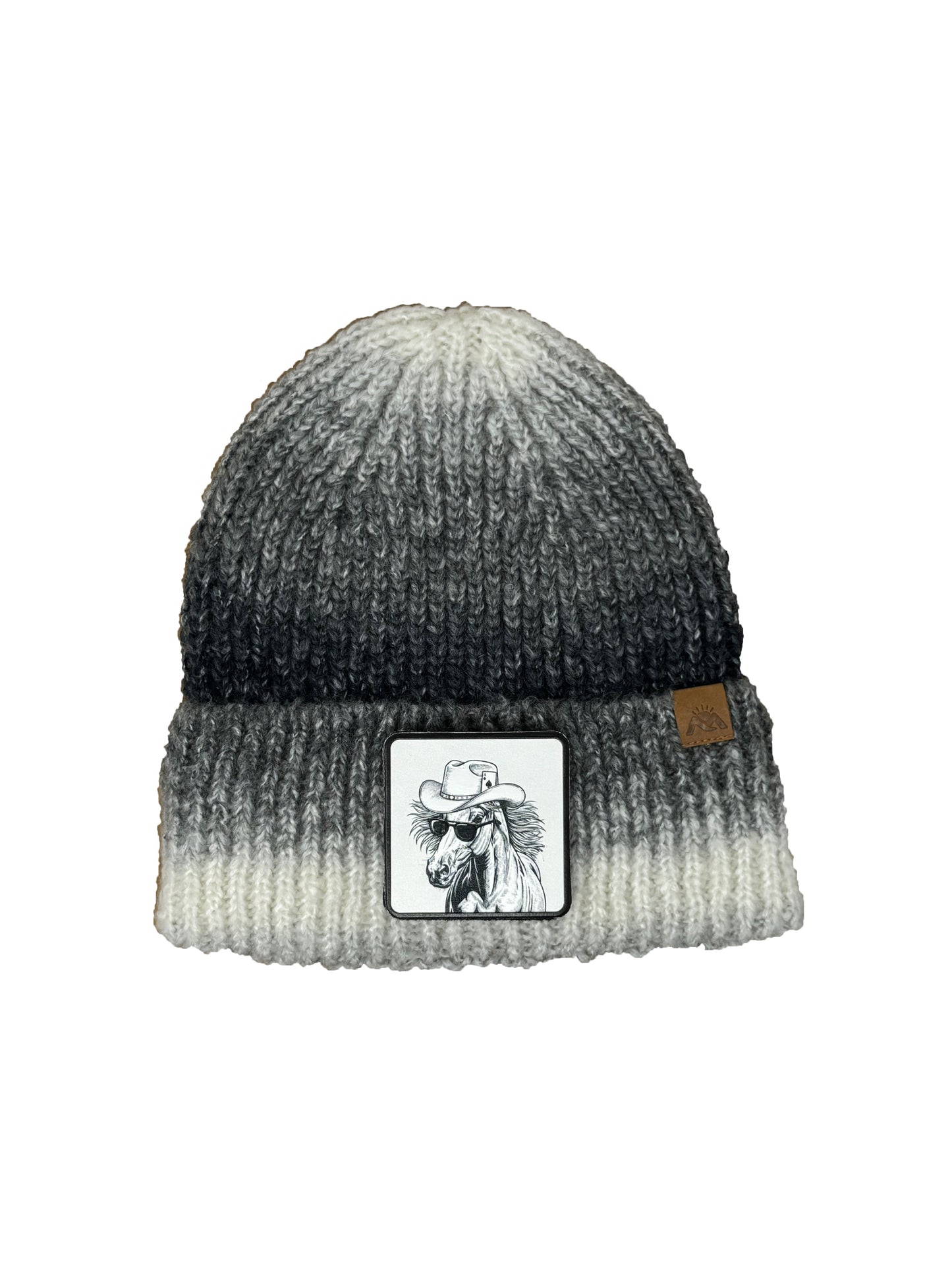 Cowboy Colt | Embossed Removable Western Patch Beanie - Wool Blend, Soft, Warm, One Size Fits All