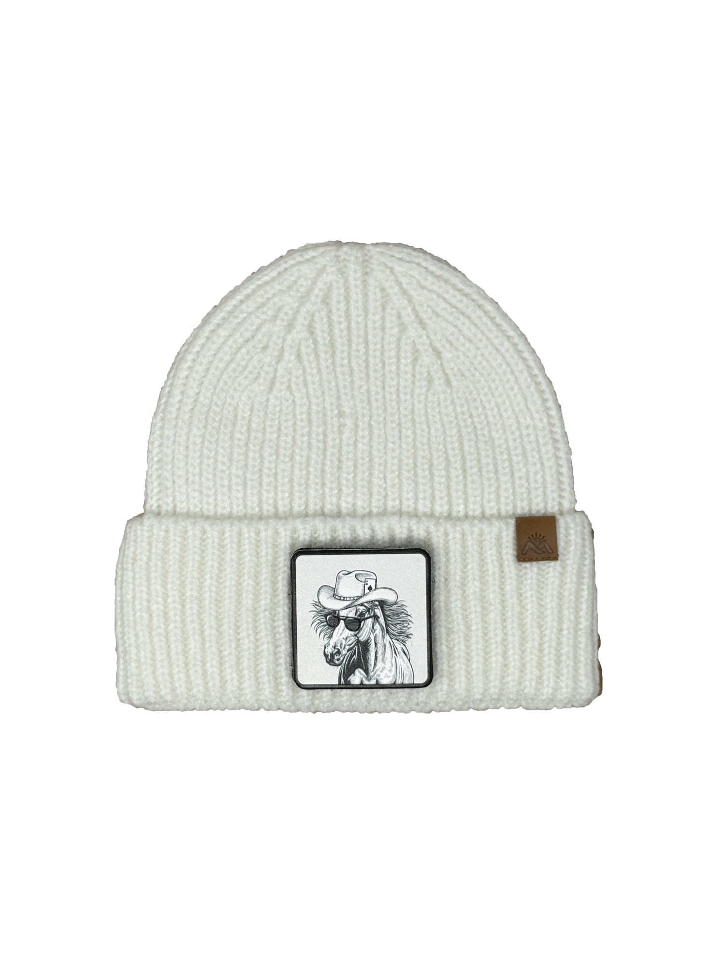 Cowboy Colt | Embossed Removable Western Patch Beanie - Wool Blend, Soft, Warm, One Size Fits All