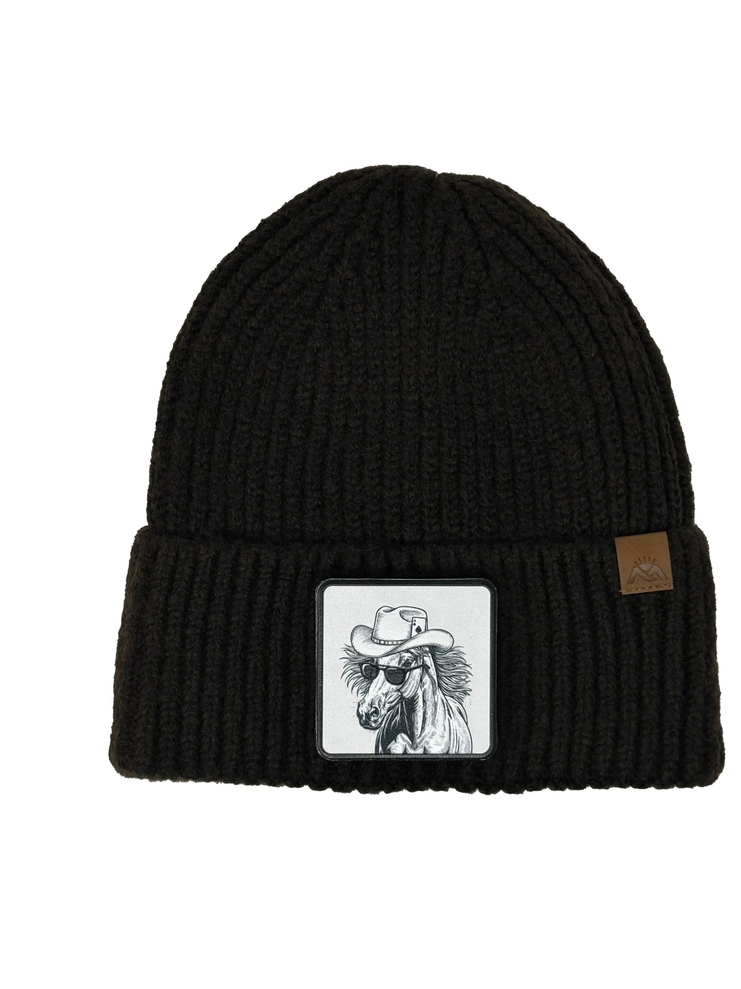 Cowboy Colt | Embossed Removable Western Patch Beanie - Wool Blend, Soft, Warm, One Size Fits All