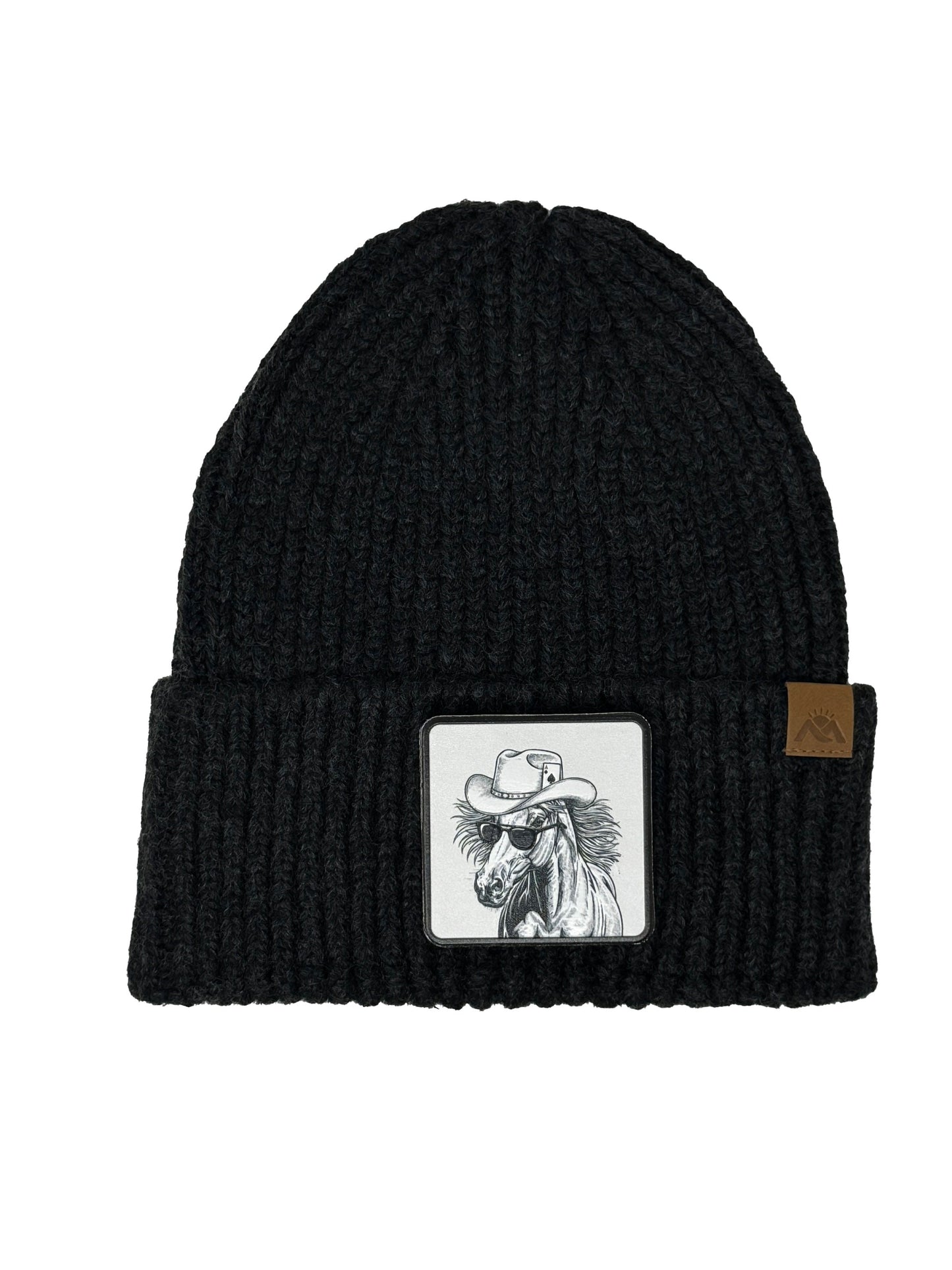 Cowboy Colt | Embossed Removable Western Patch Beanie - Wool Blend, Soft, Warm, One Size Fits Most