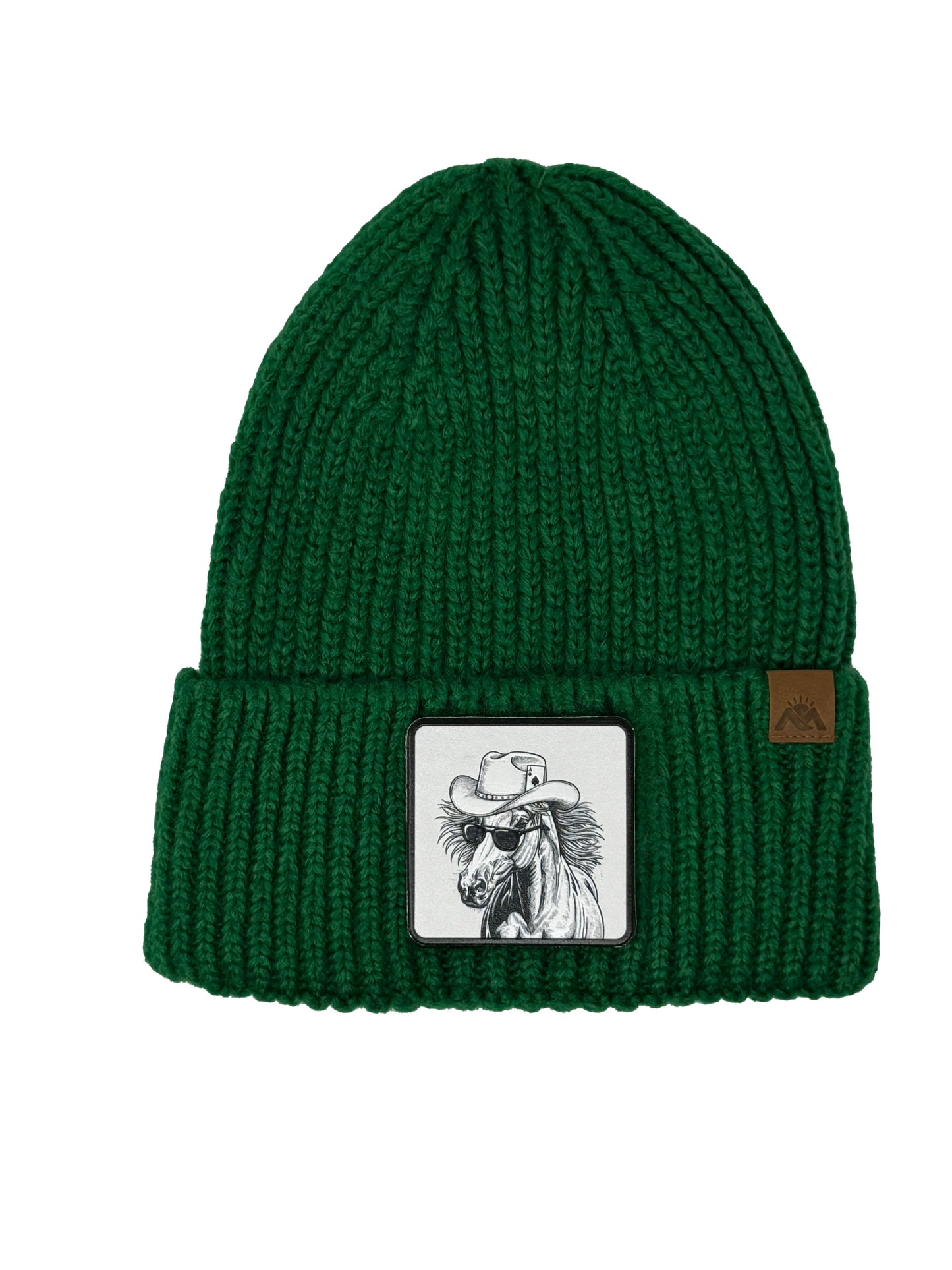 Cowboy Colt | Embossed Removable Western Patch Beanie - Wool Blend, Soft, Warm, One Size Fits All