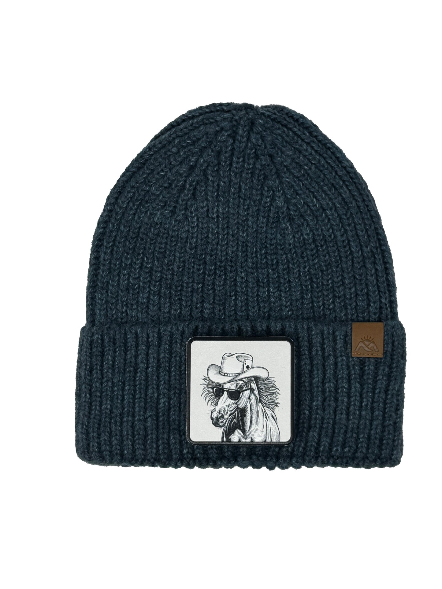 Cowboy Colt | Embossed Removable Western Patch Beanie - Wool Blend, Soft, Warm, One Size Fits All