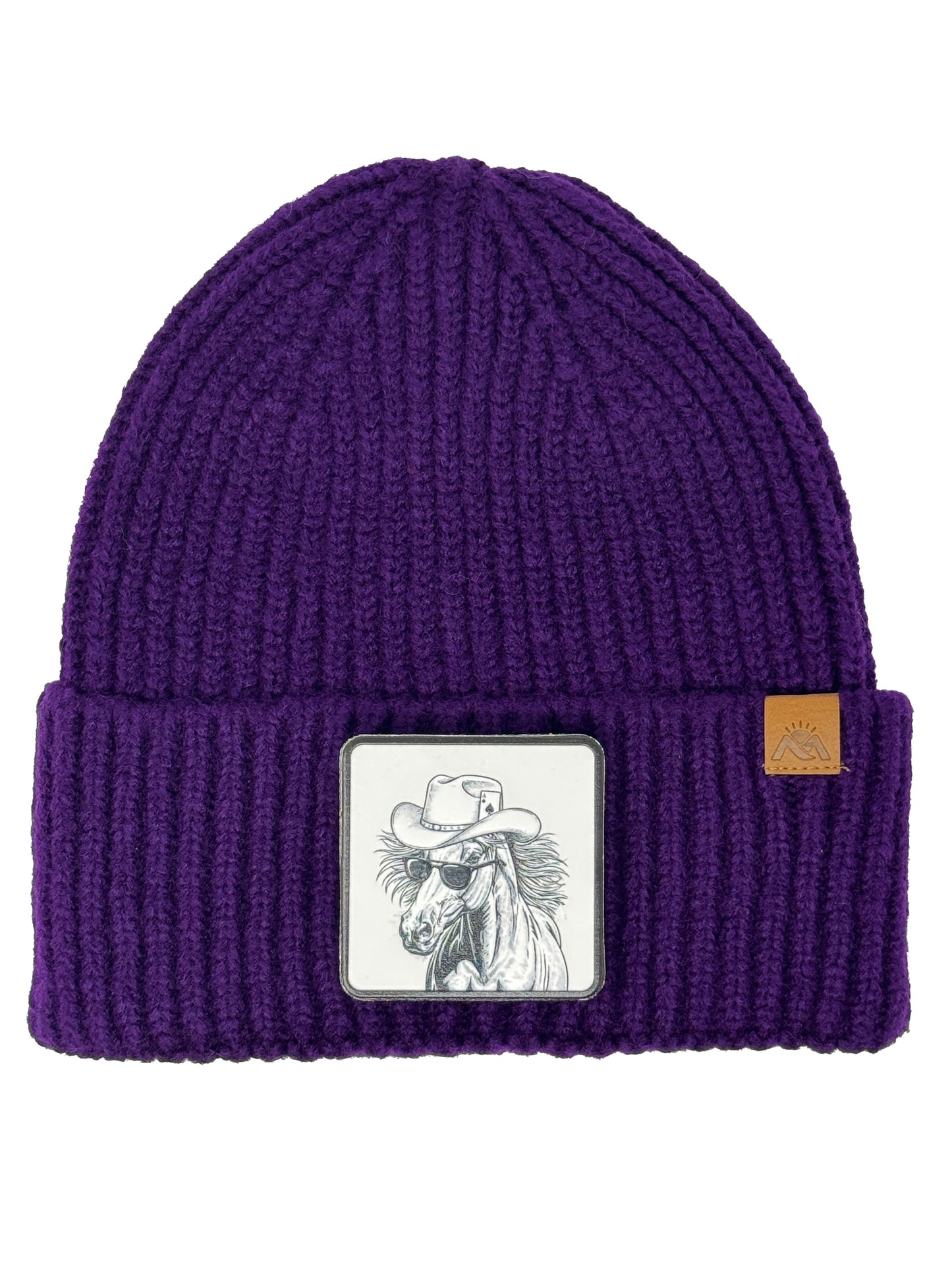 Cowboy Colt | Embossed Removable Western Patch Beanie - Wool Blend, Soft, Warm, One Size Fits All